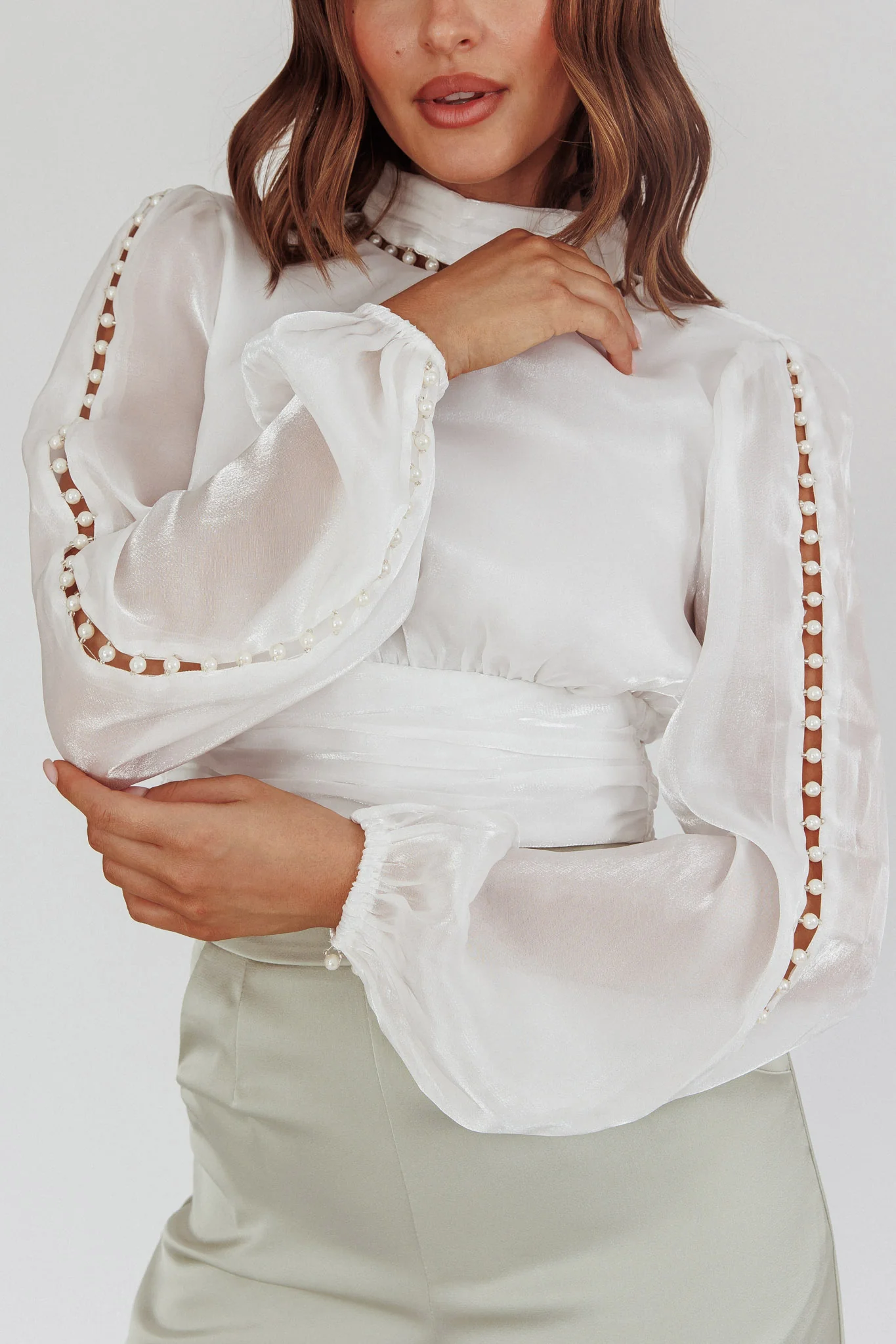 Caia Pearl Detail Open Back Top White