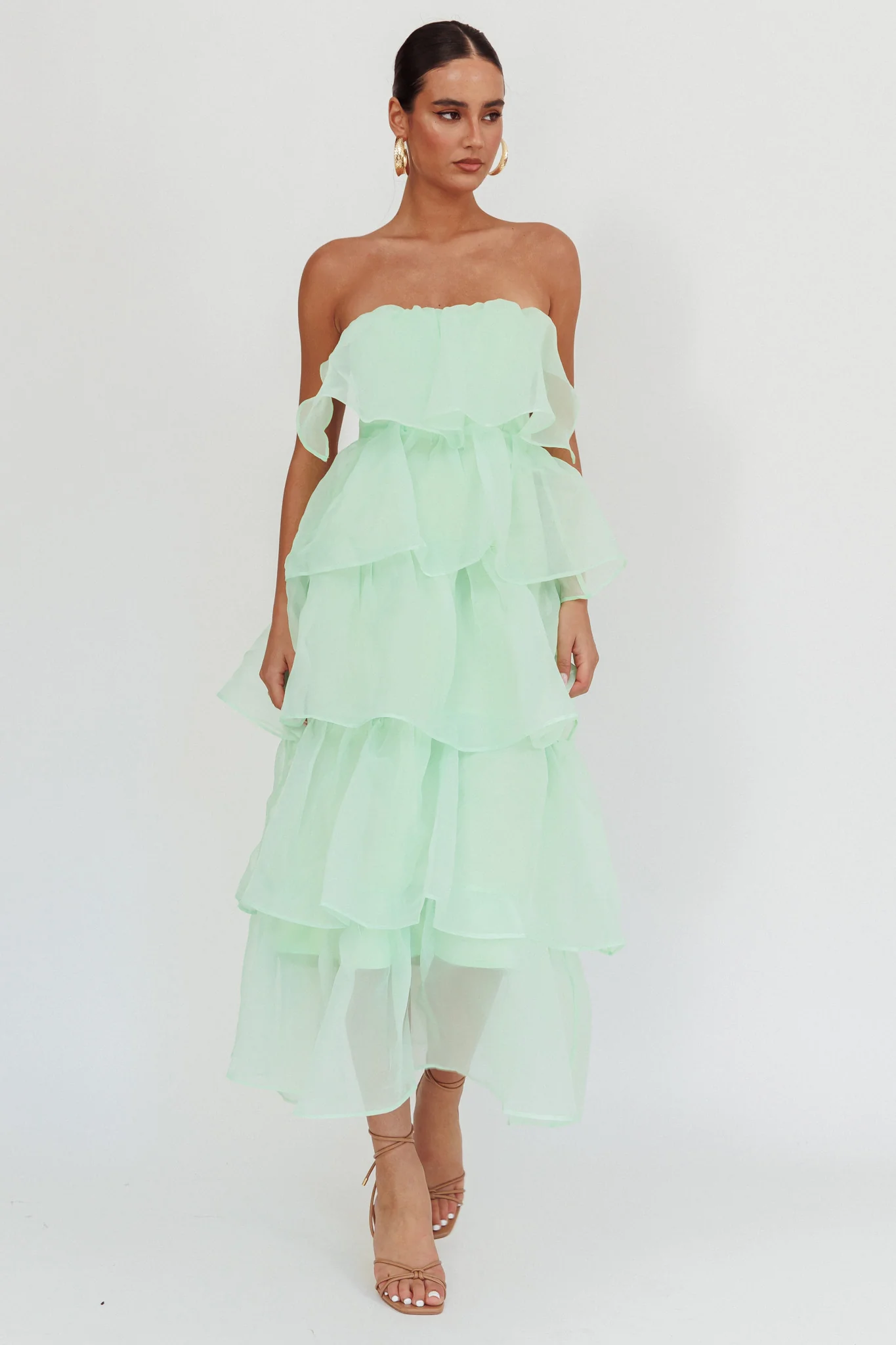 Behati Tiered Layer Midi Dress Mint