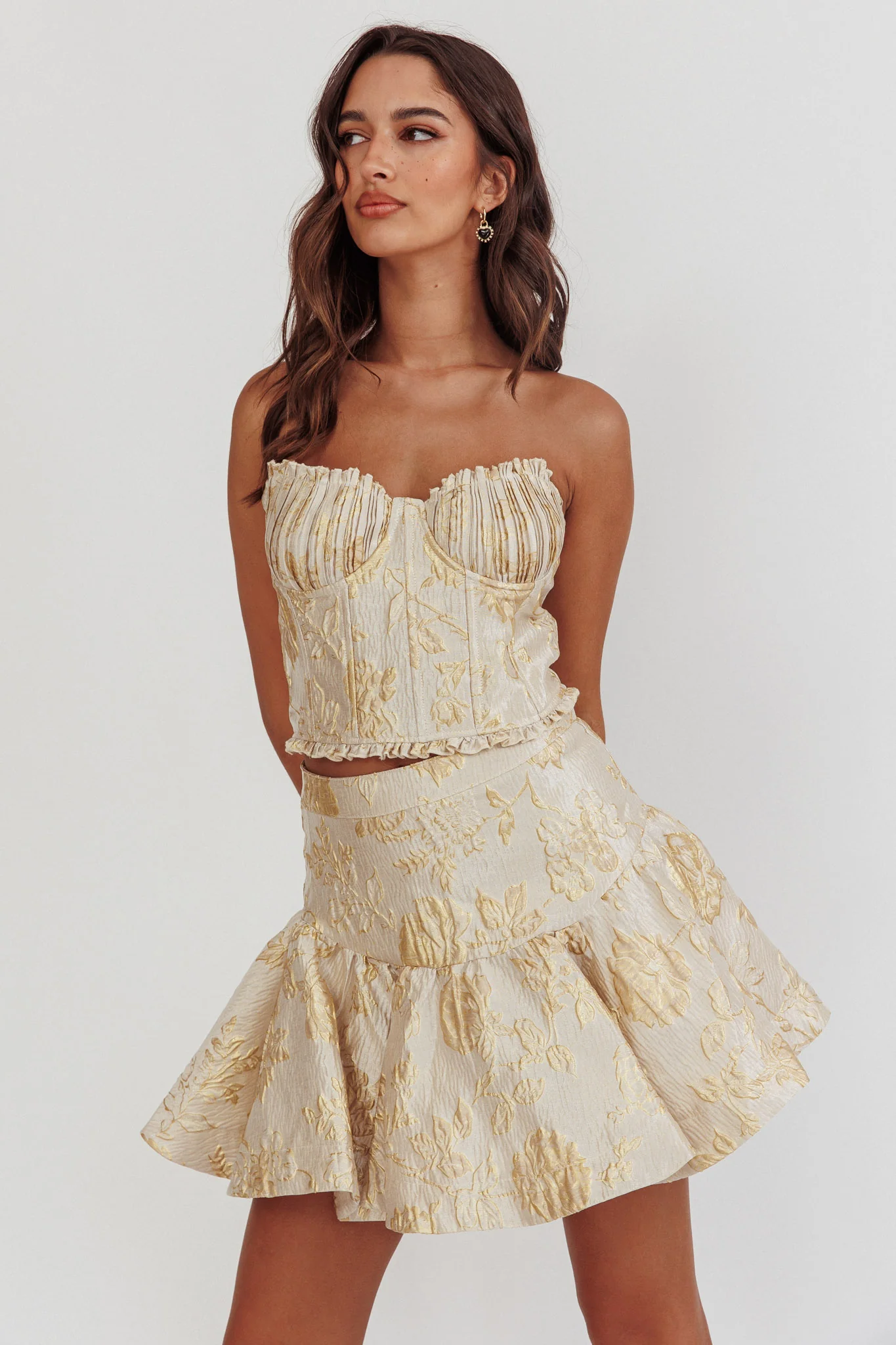 Kamilla Jacquard Corset Top Floral Gold