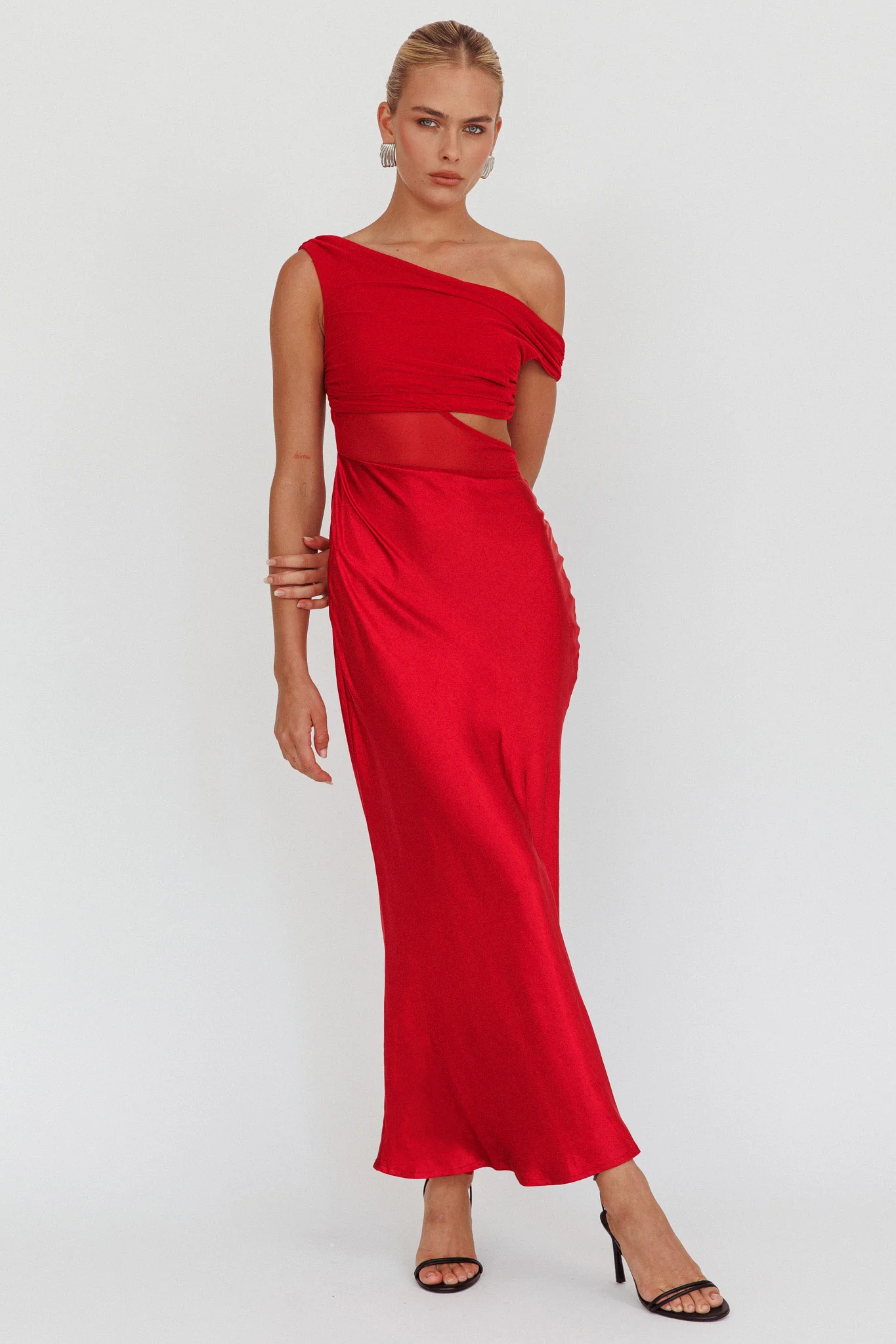 In Blooms Mesh Bodice Maxi Dress Wine