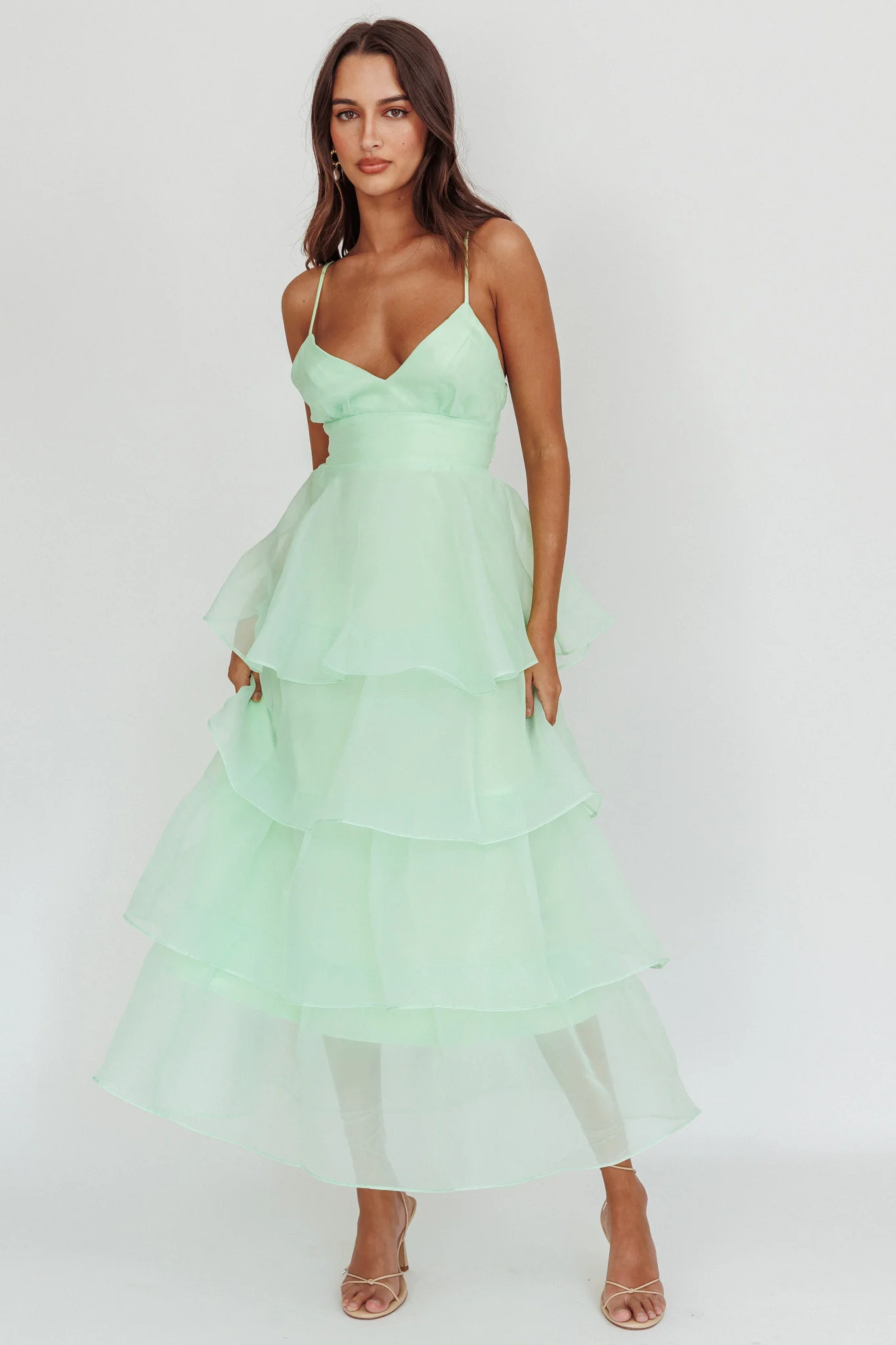 Made For You Tiered Ruffle Midi Dress Mint
