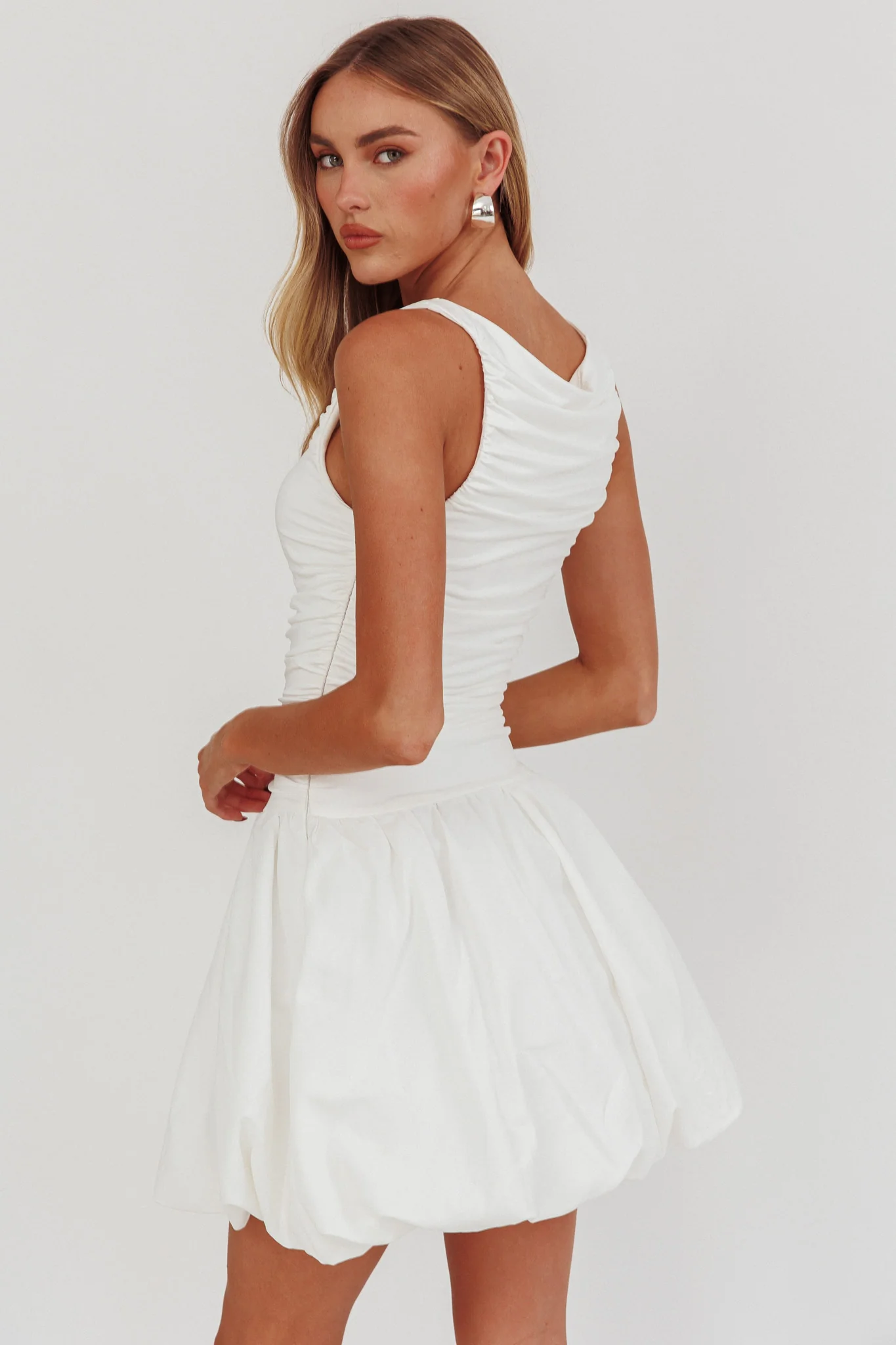 Dalayla Sleeveless Balloon Skirt Mini Dress White