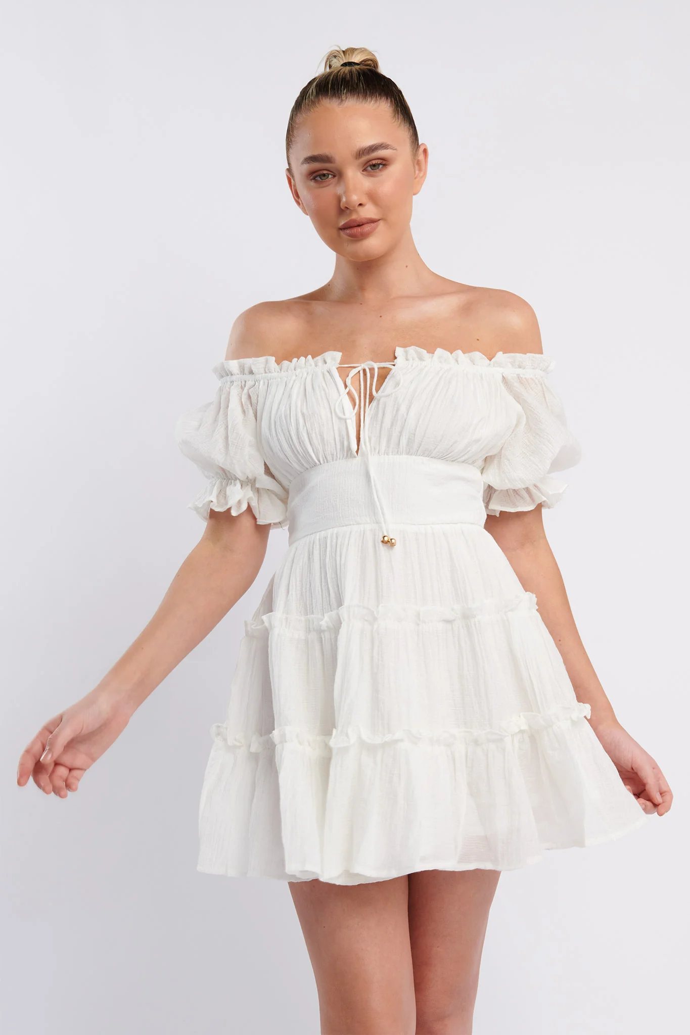 Everley Puff Sleeve Mini Dress White