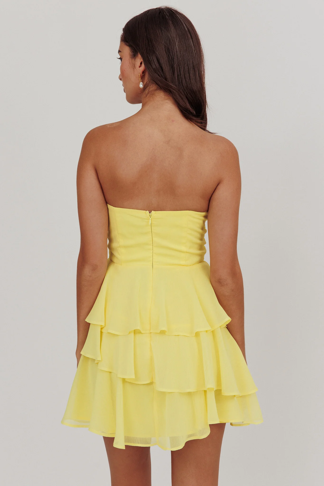 Veda Strapless Ruffle Mini Dress Lemon