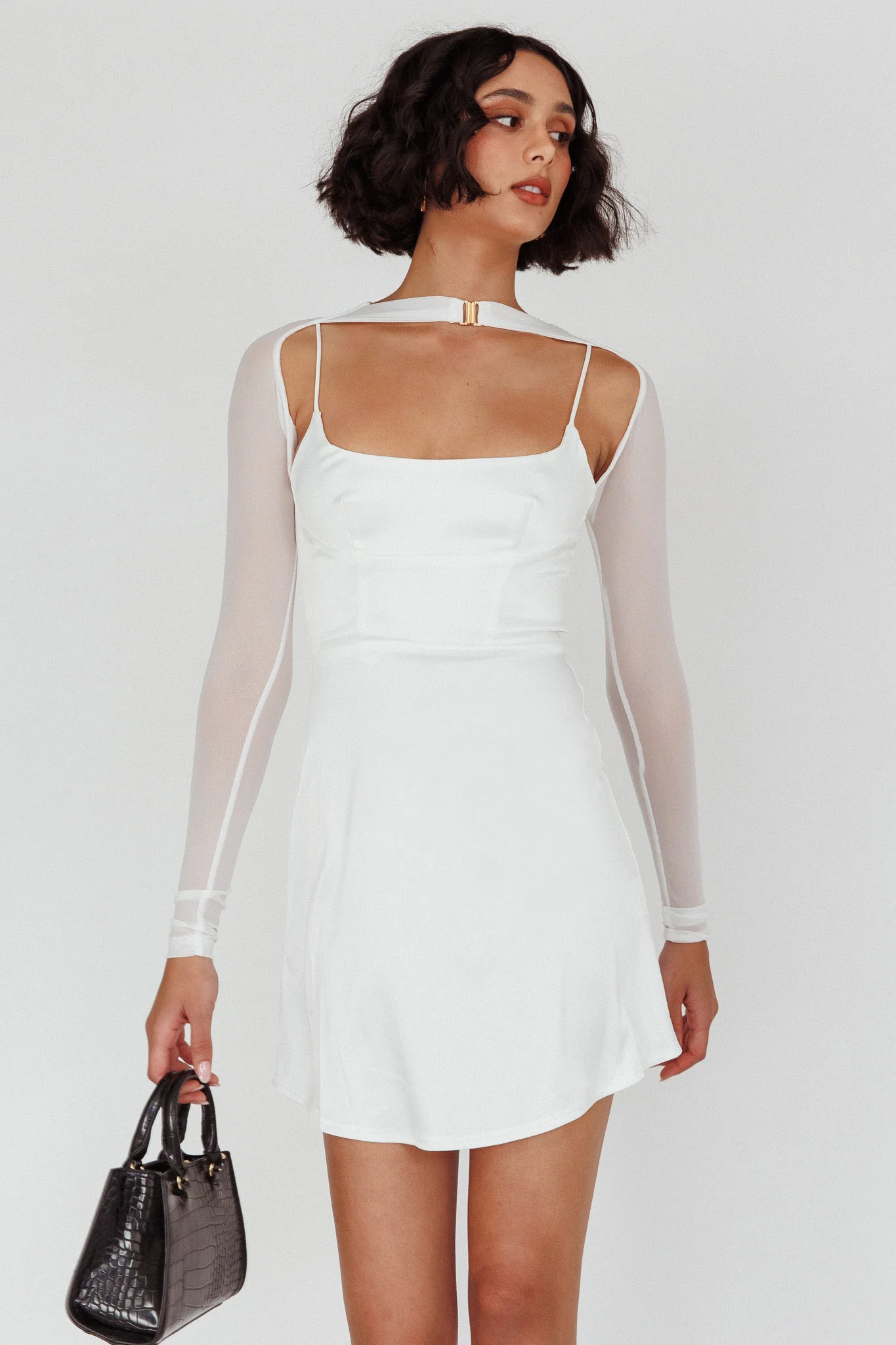 Moon Rising Faux Bolero Mini Dress White