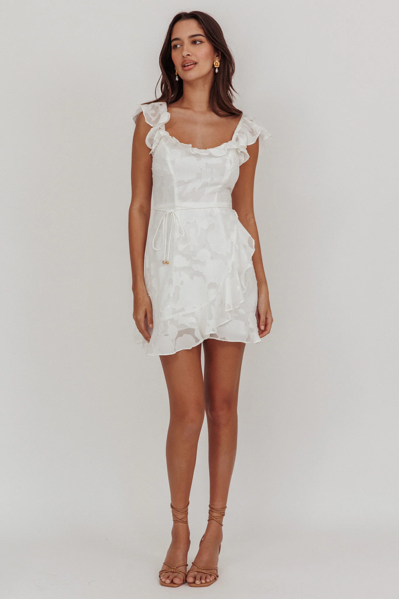 Thinkin' Bout You Ruffle Trim Dress Textured White
