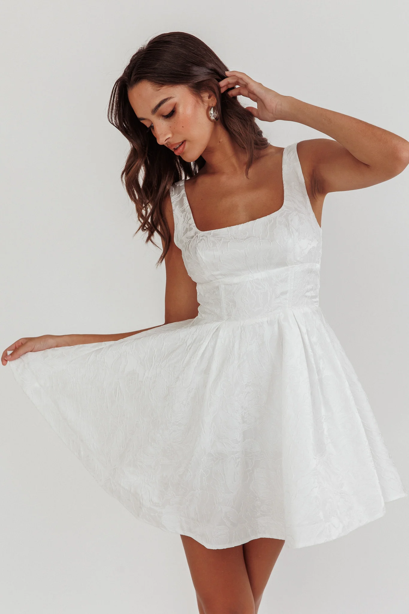 Belle Enchante Jacquard Mini Dress White