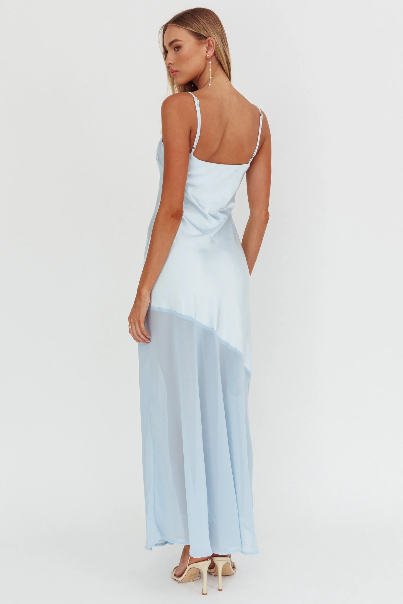Gilded Dream Chiffon Hem Maxi Dress Baby Blue