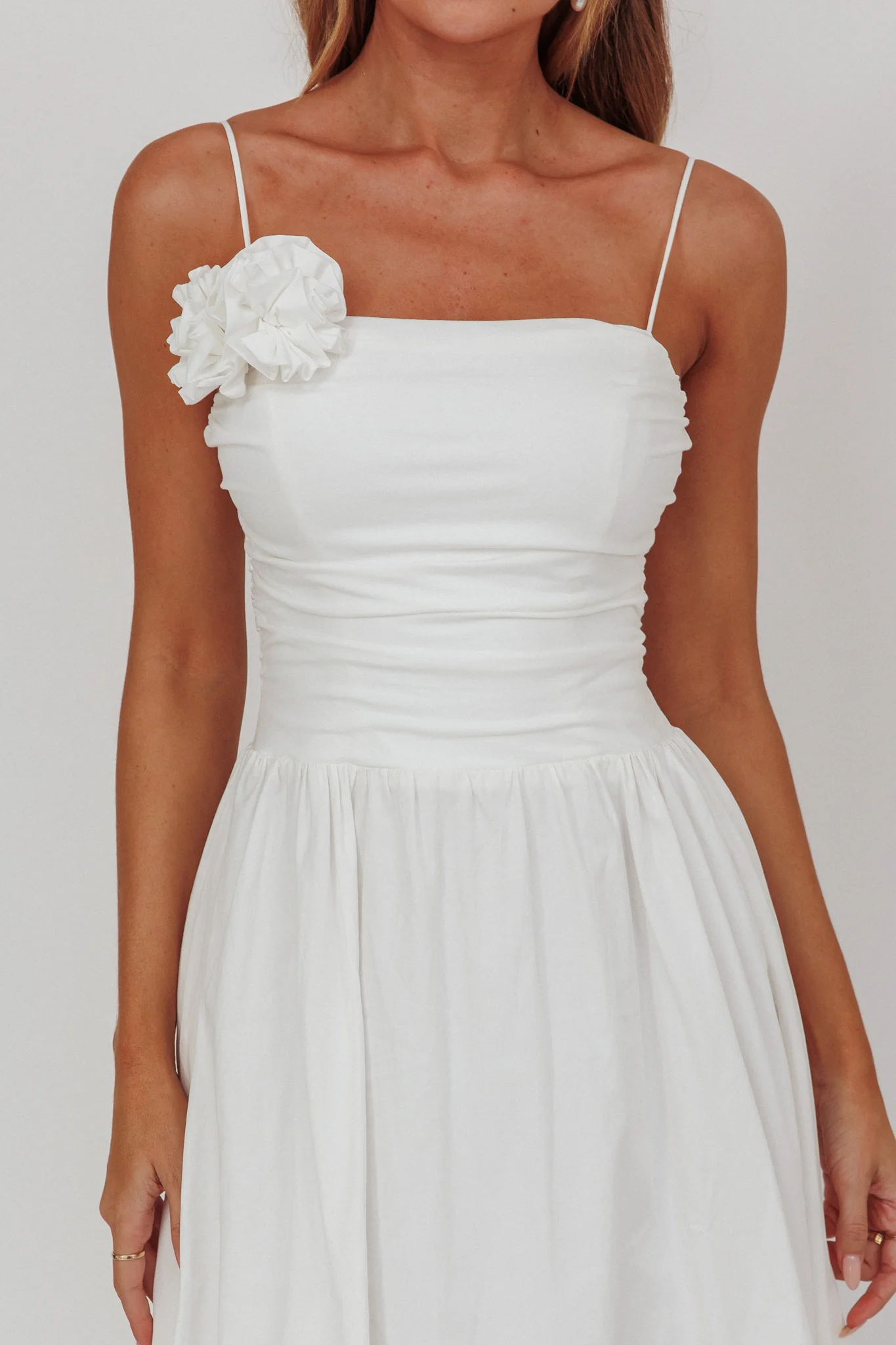Ezrah A-Line Rosette Maxi Dress White