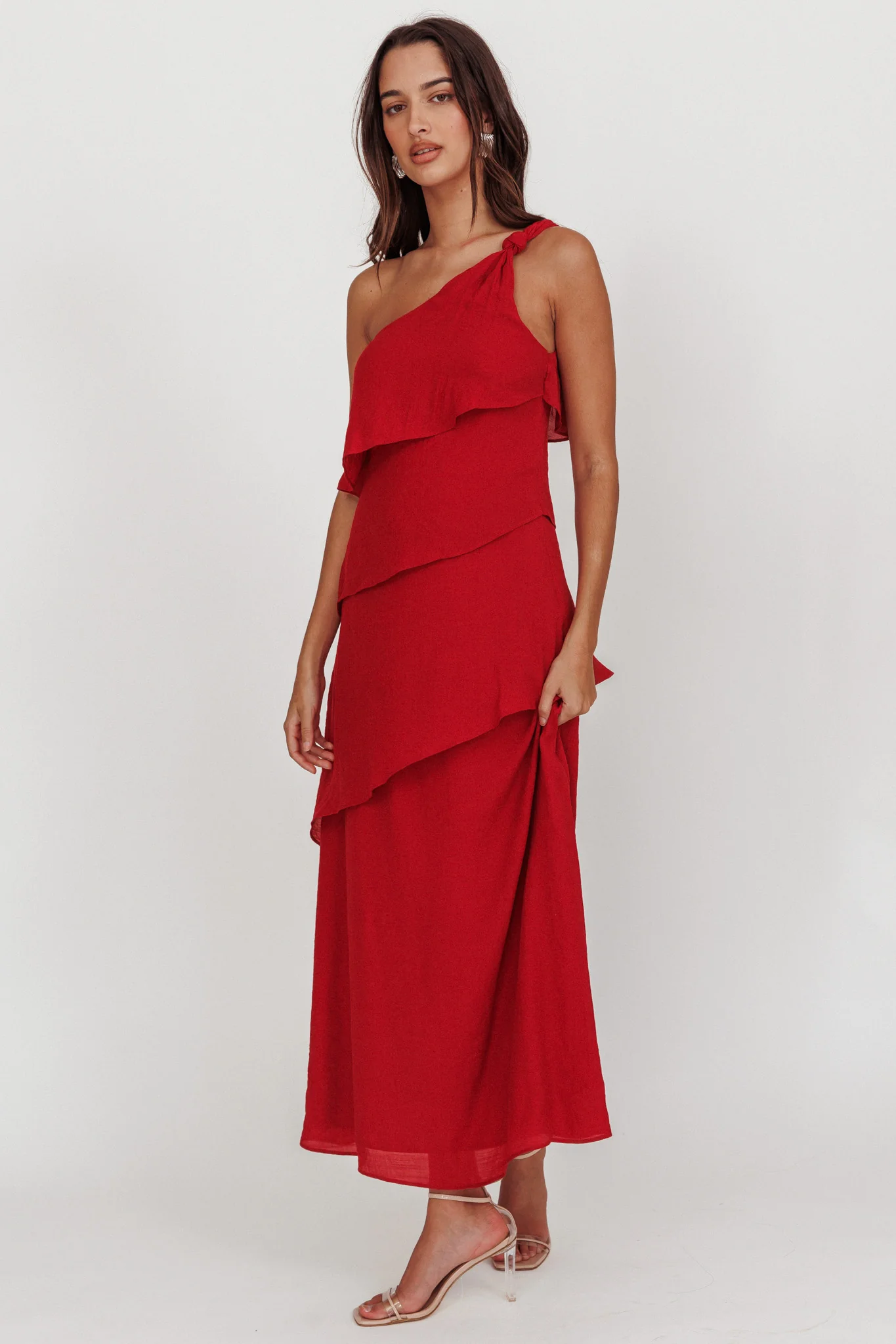 Delwyn One-Shoulder Maxi Dress Red