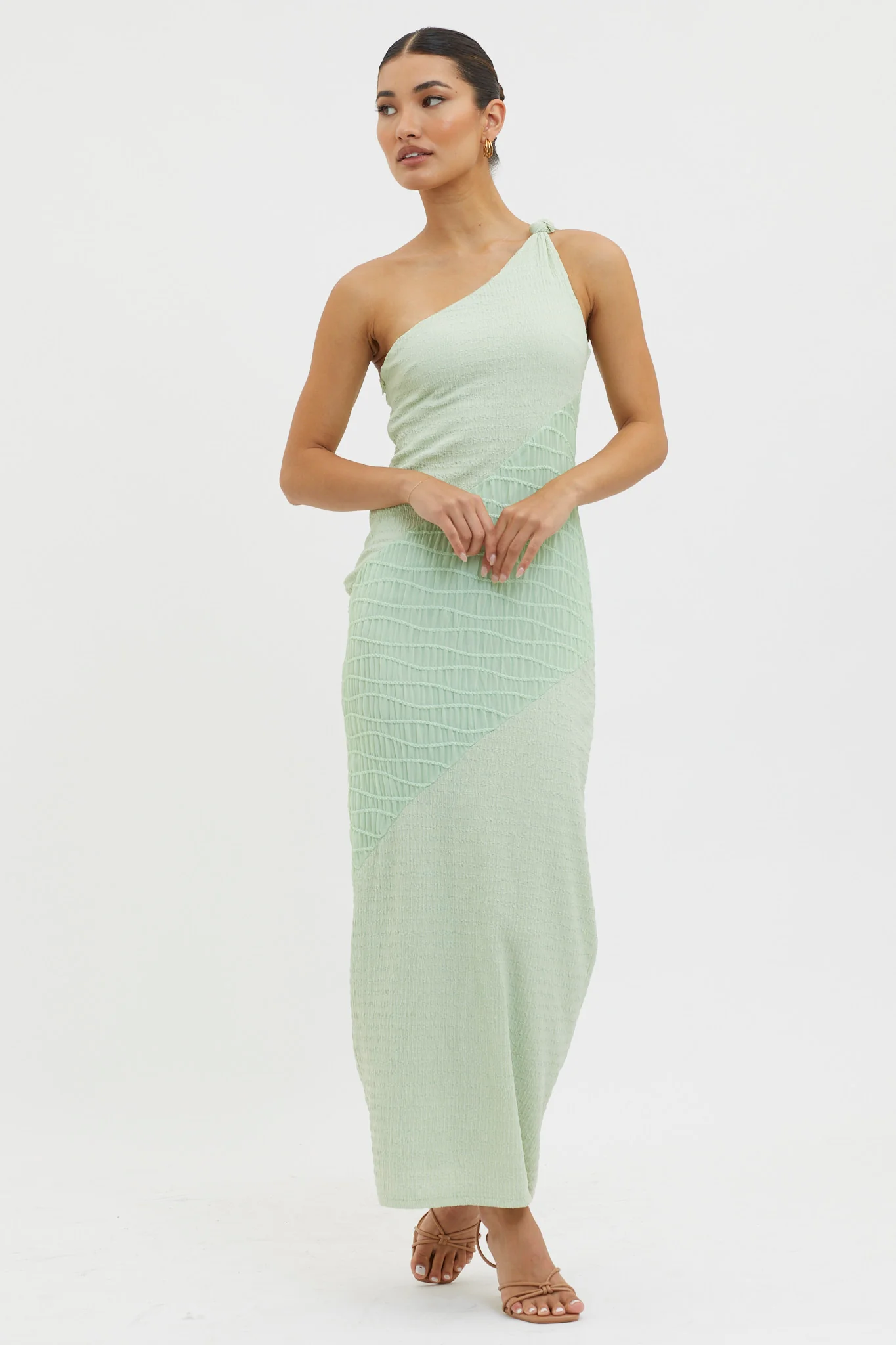 Clean Slate One-Shoulder Smocked Midi Dress Sage