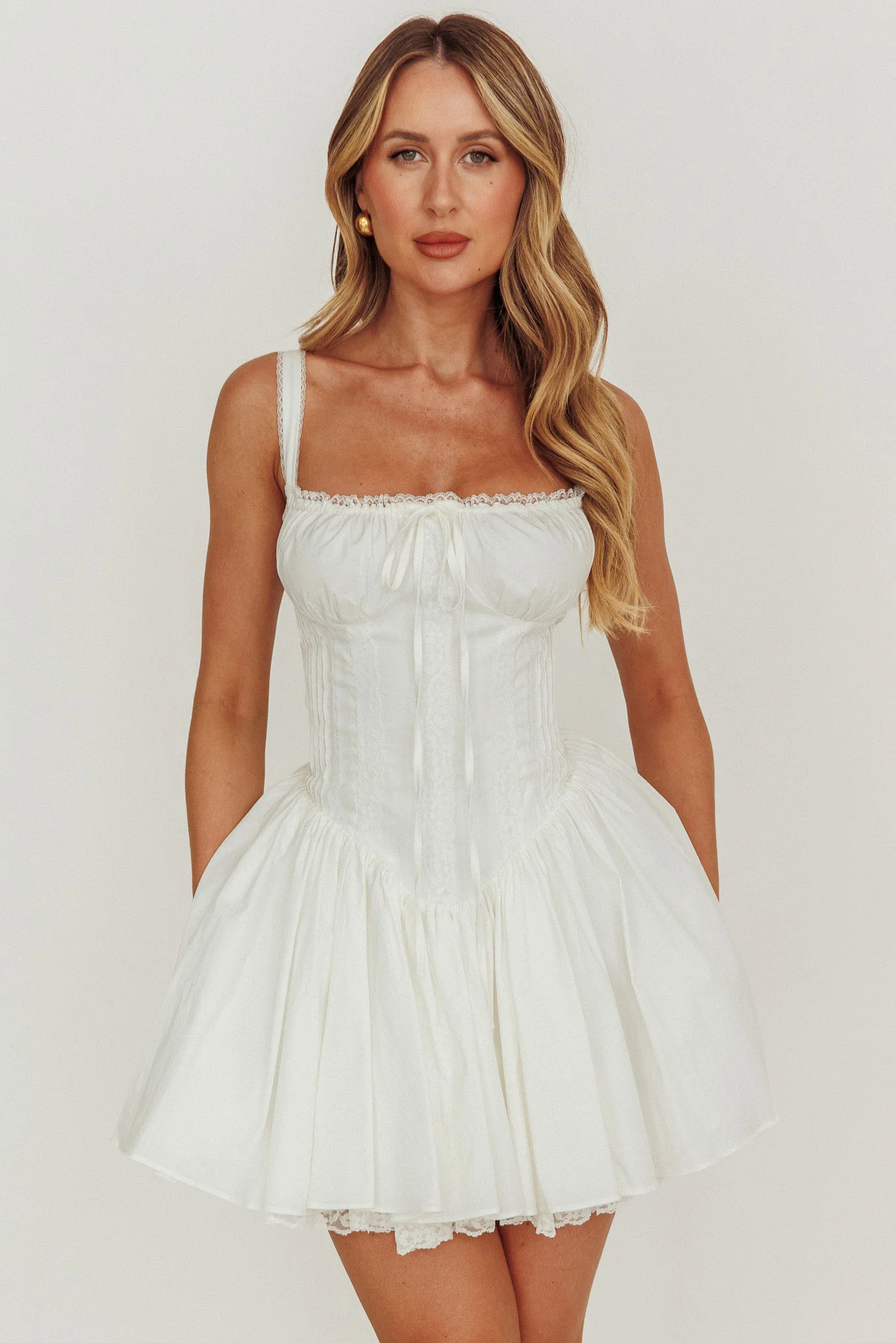 Jennie Corset Flared Mini Dress Off White