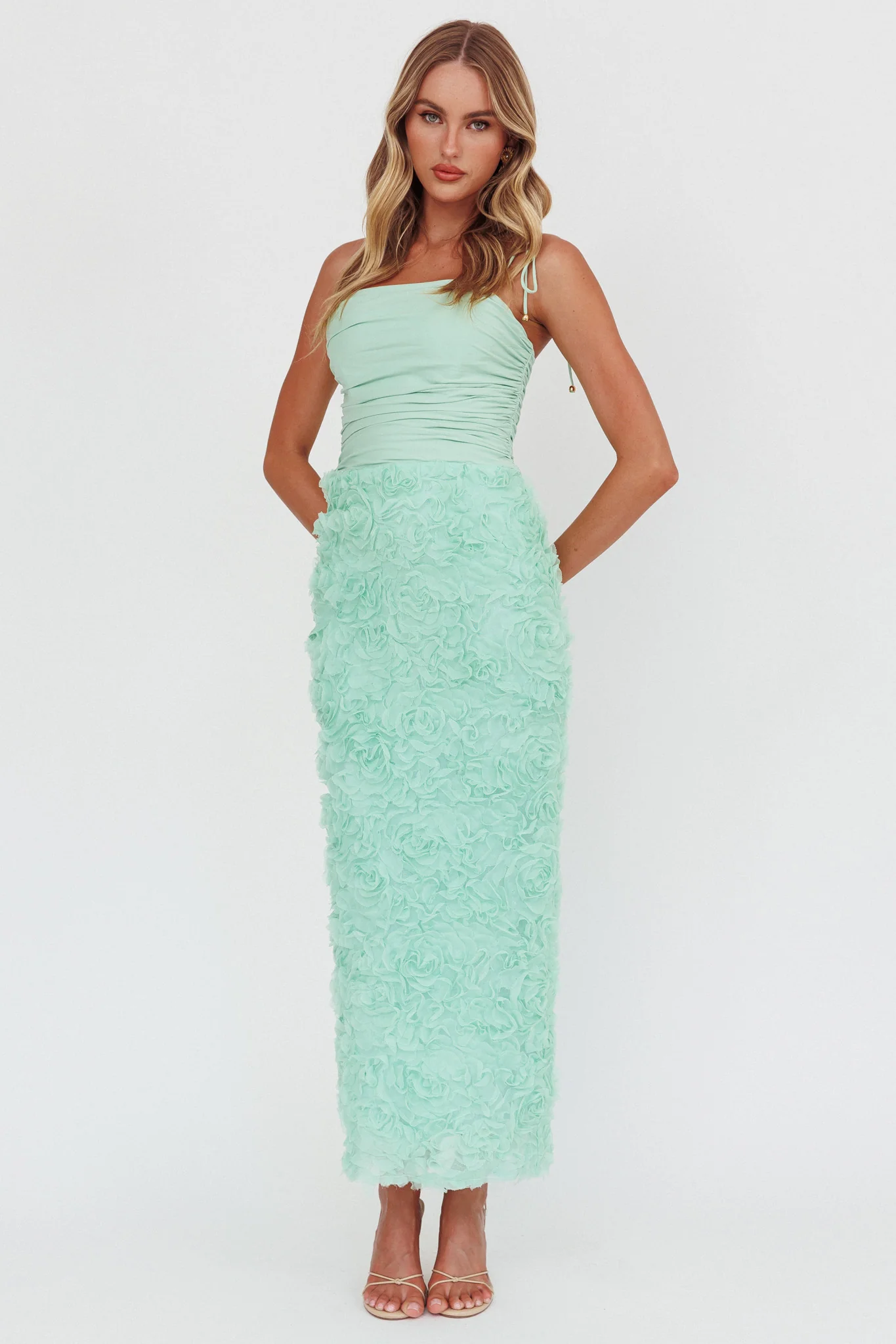 Love & Honor Textured Floral Maxi Dress Sage