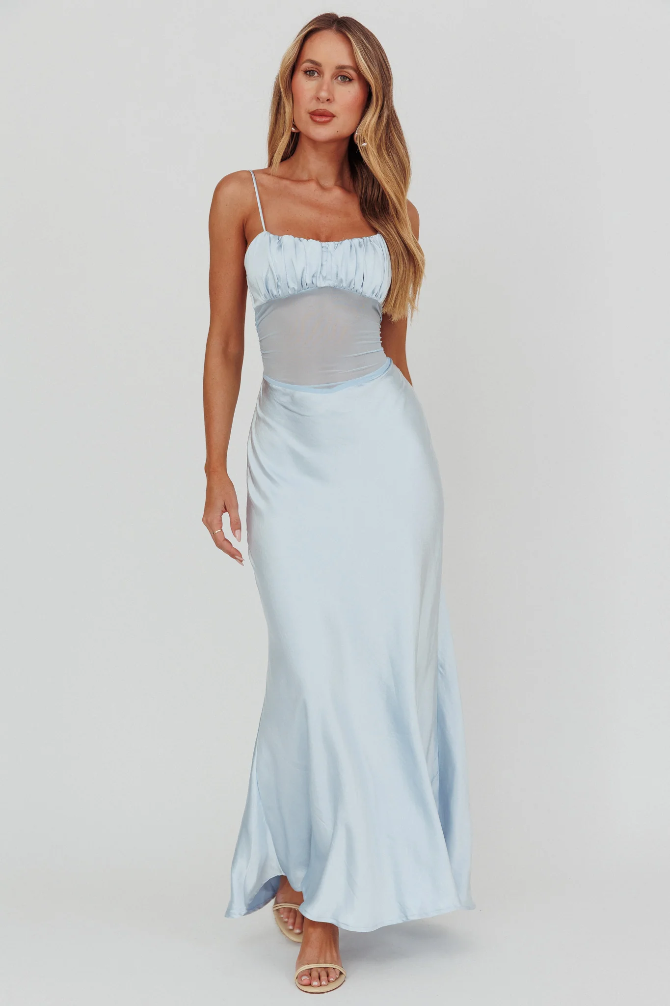 Nerida Sheer Waist Back Twist Maxi Dress Blue