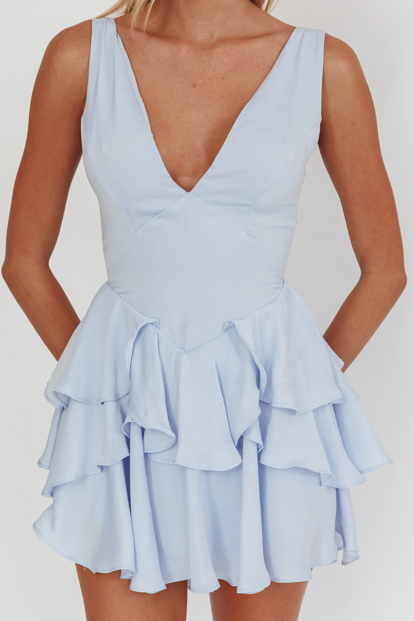 Like Me Tied Back Layered Mini Dress Sky