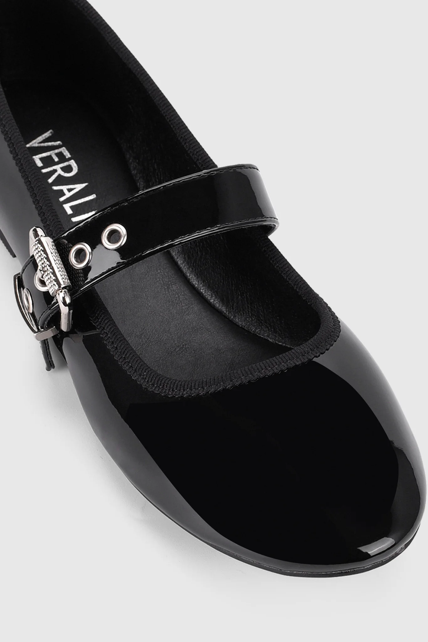 VERALi Banks Buckled Mary-Jane Flats Black Patent