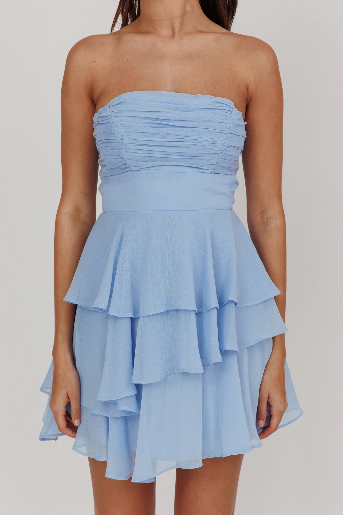 Veda Strapless Ruffle Mini Dress Blue