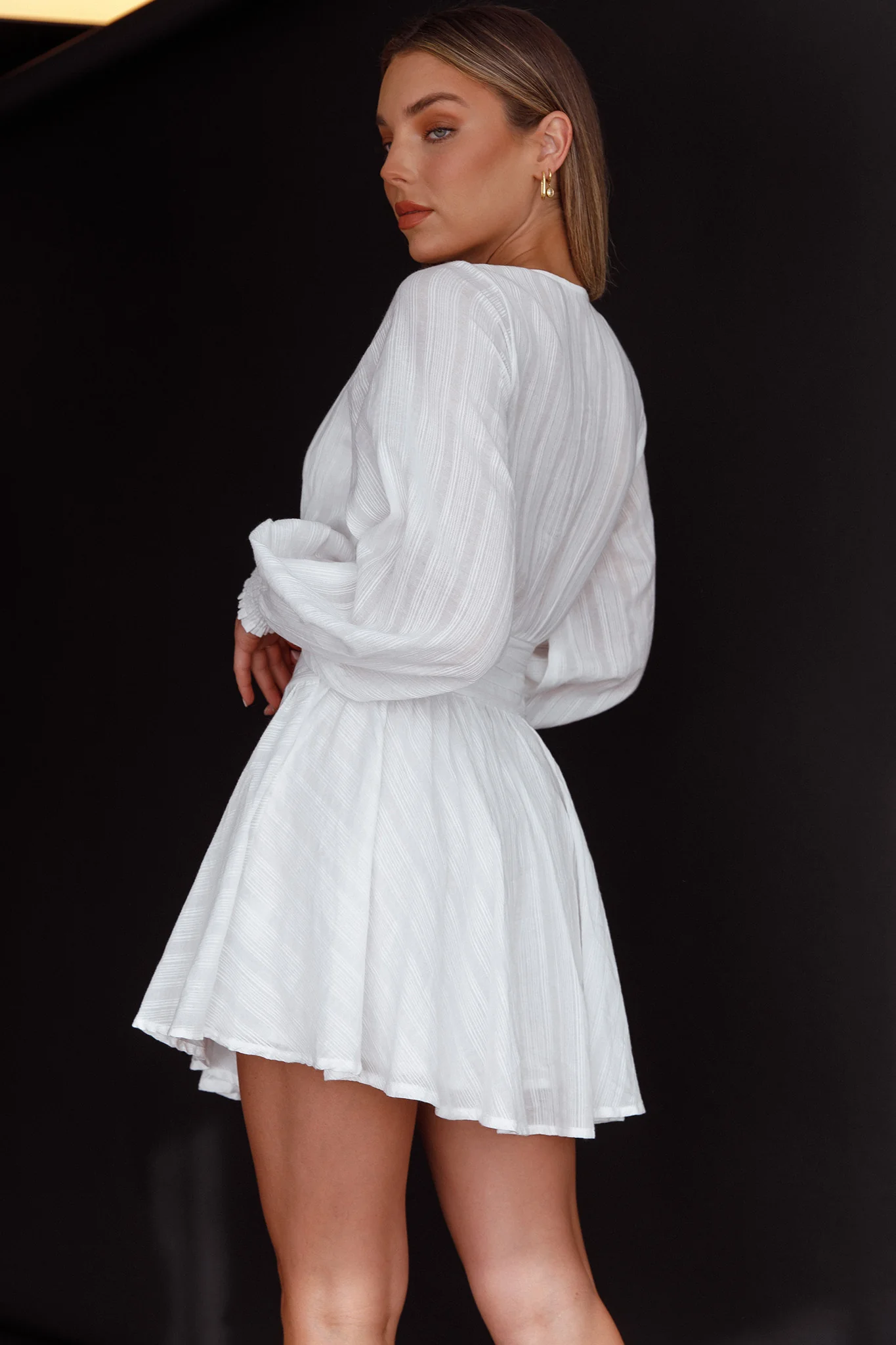 Sweet Escape Lantern Sleeve Pintuck Dress White