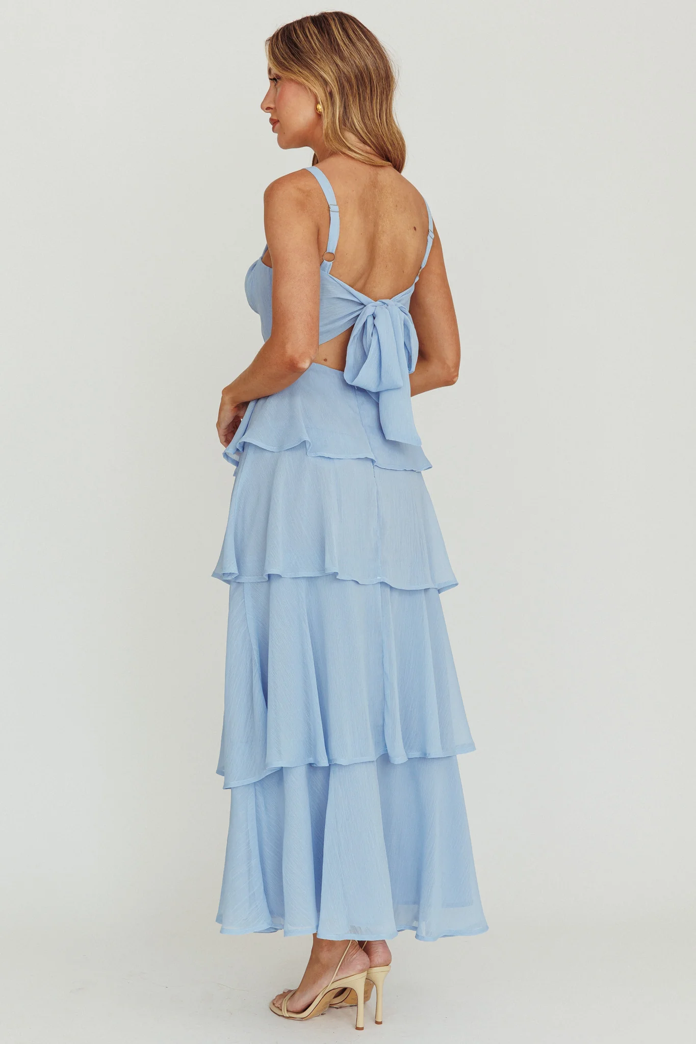 Provence Bloom Tiered Ruffle Maxi Dress Sky Blue