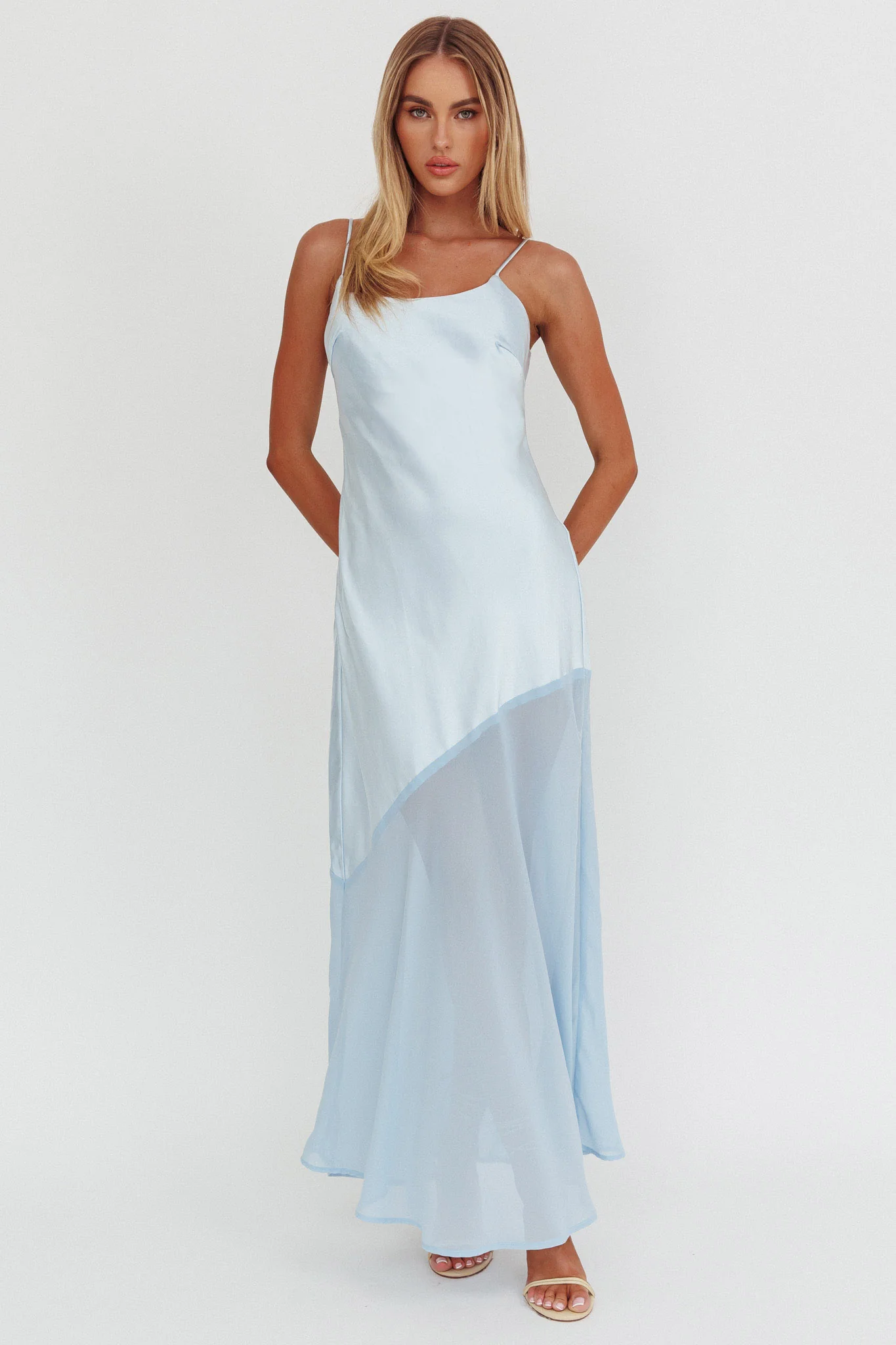 Gilded Dream Chiffon Hem Maxi Dress Baby Blue