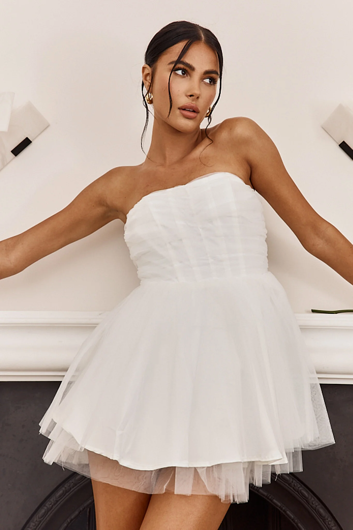 Summerlake Strapless Tulle Mini Dress Off White