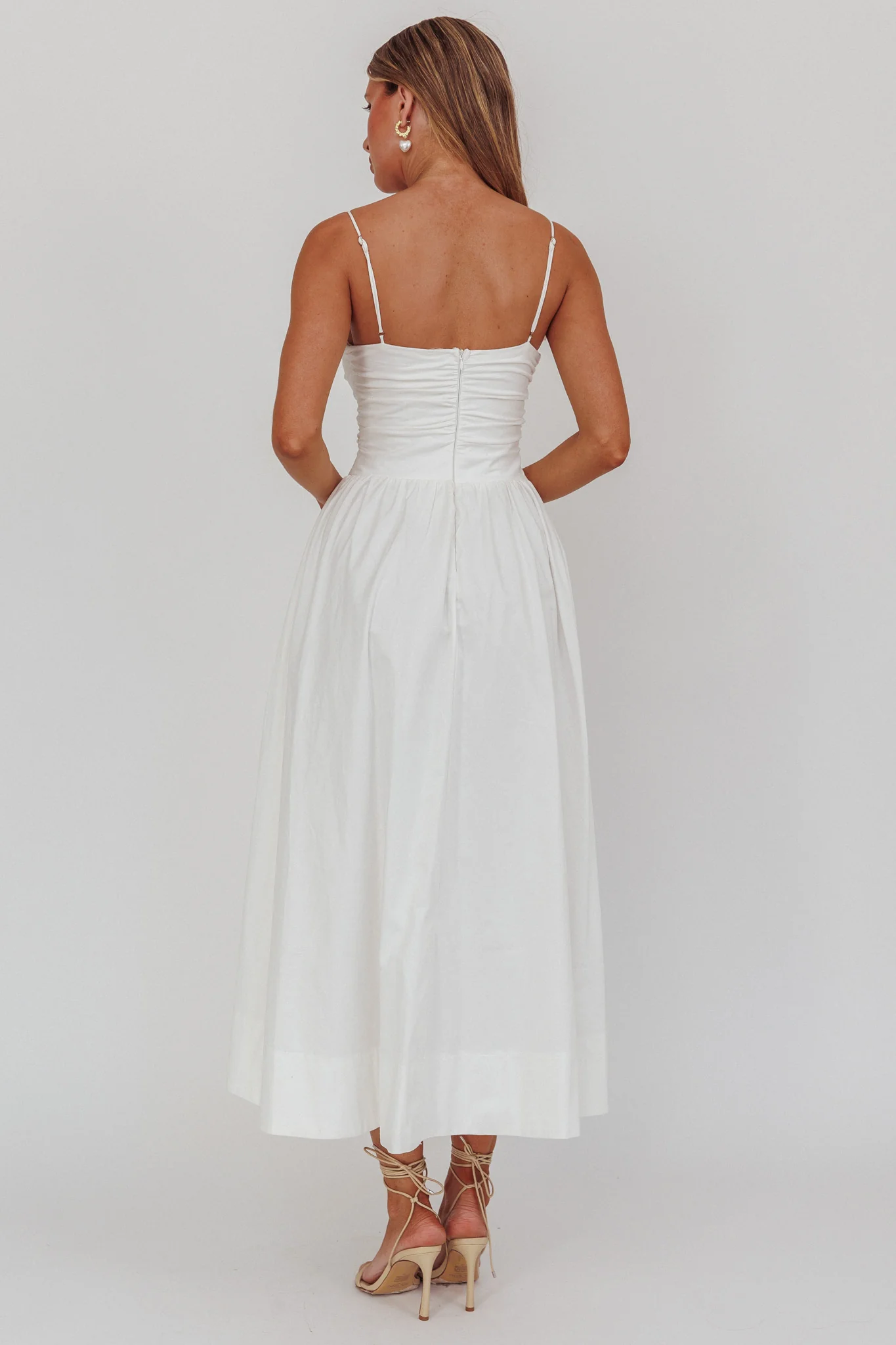 Ezrah A-Line Rosette Maxi Dress White