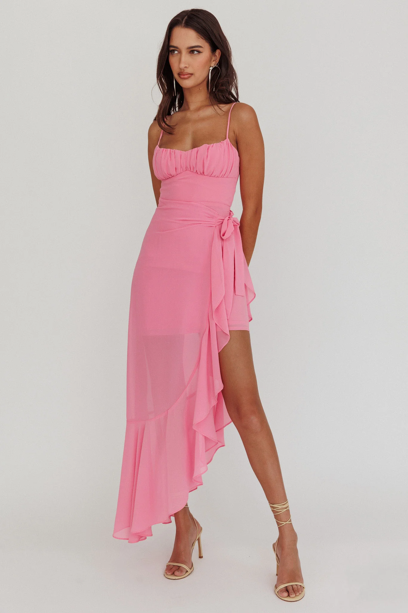 Nerida Waist Tie Asymmetric Dress Pink