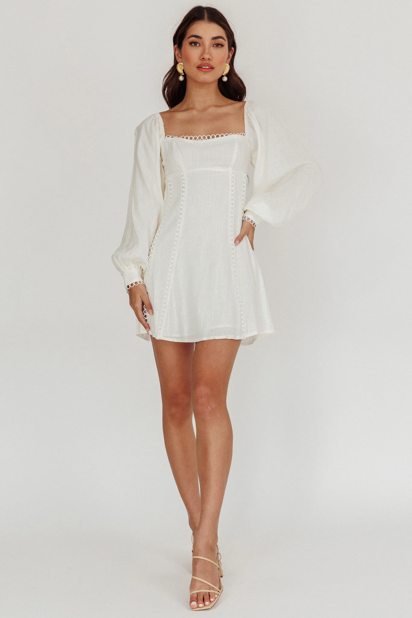 Chamberlain Balloon Sleeves Mini Dress White