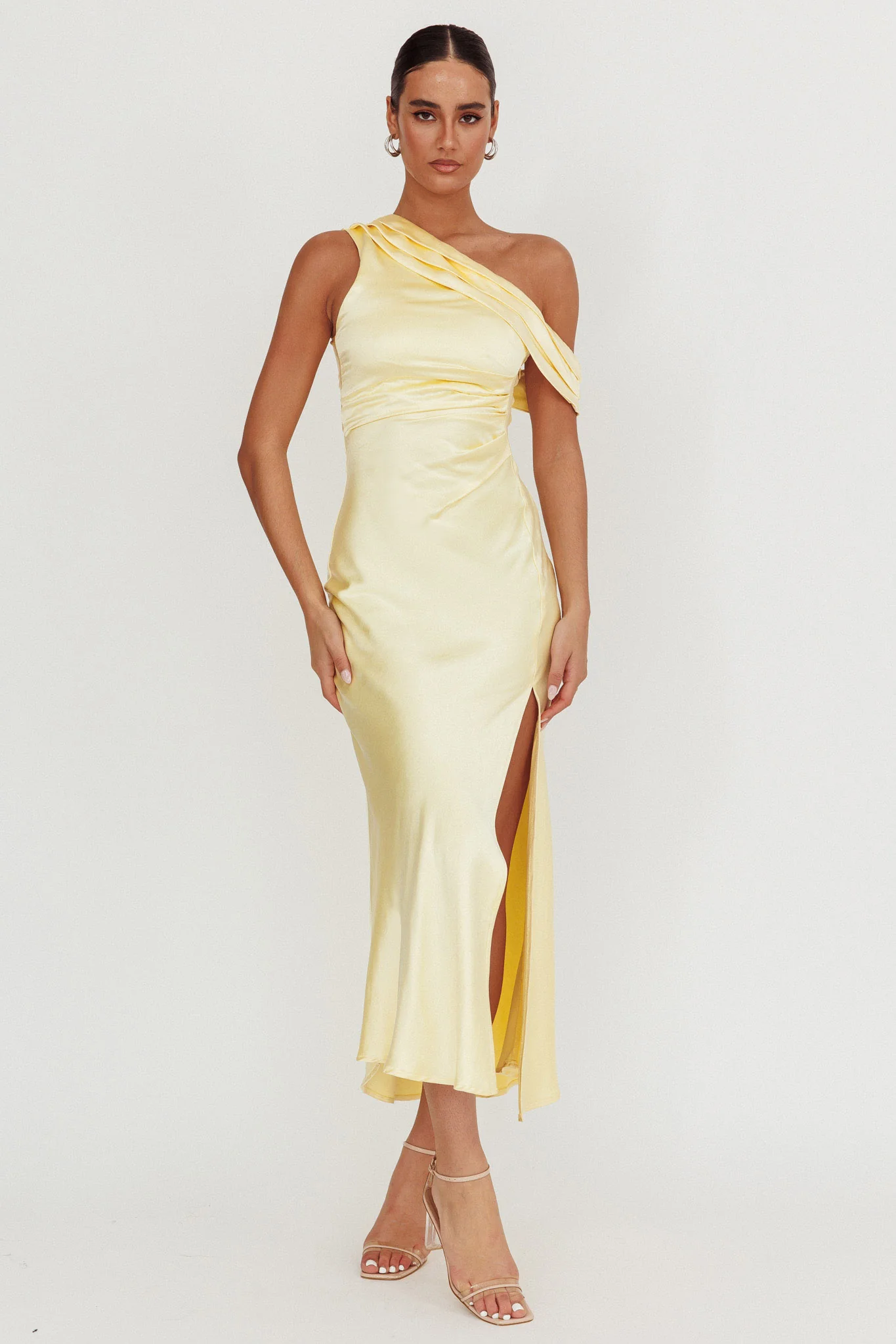 Floret Asymmetric Neckline Midi Dress Butter