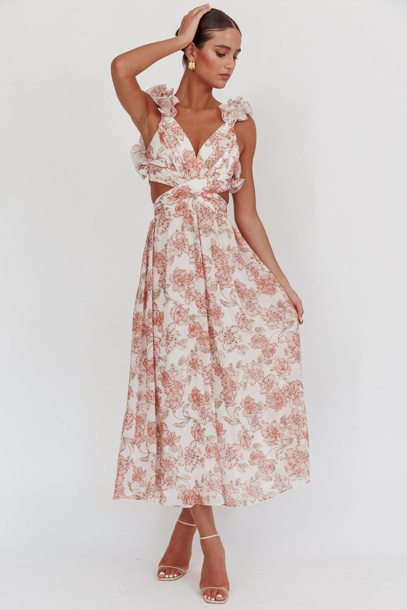 Madara Lace-Up Back Maxi Dress Floral Peach