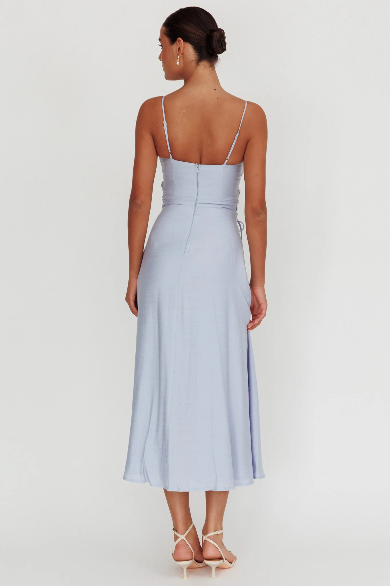 Kalaya Lace-Up Waist Midi Dress Light Blue