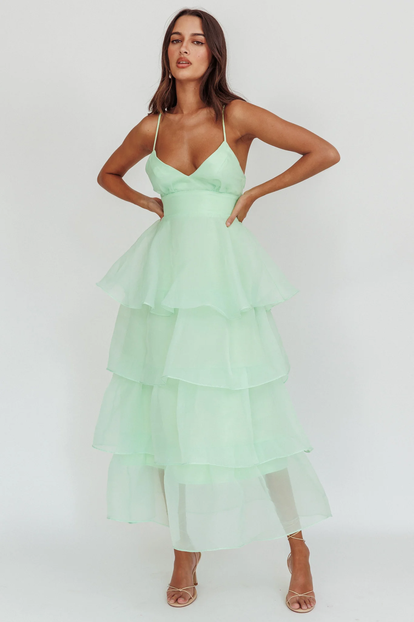 Made For You Tiered Ruffle Midi Dress Mint