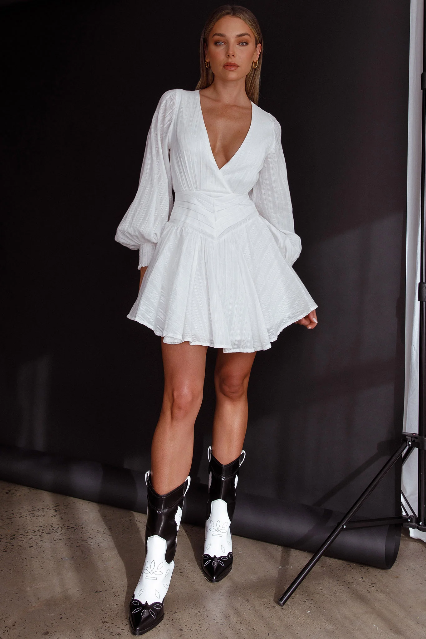 Sweet Escape Lantern Sleeve Pintuck Dress White