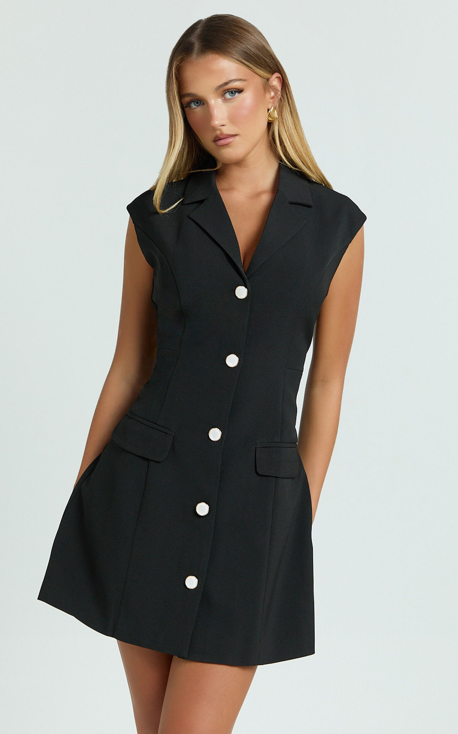 Janille Mini Dress - Button Through Dress in Black