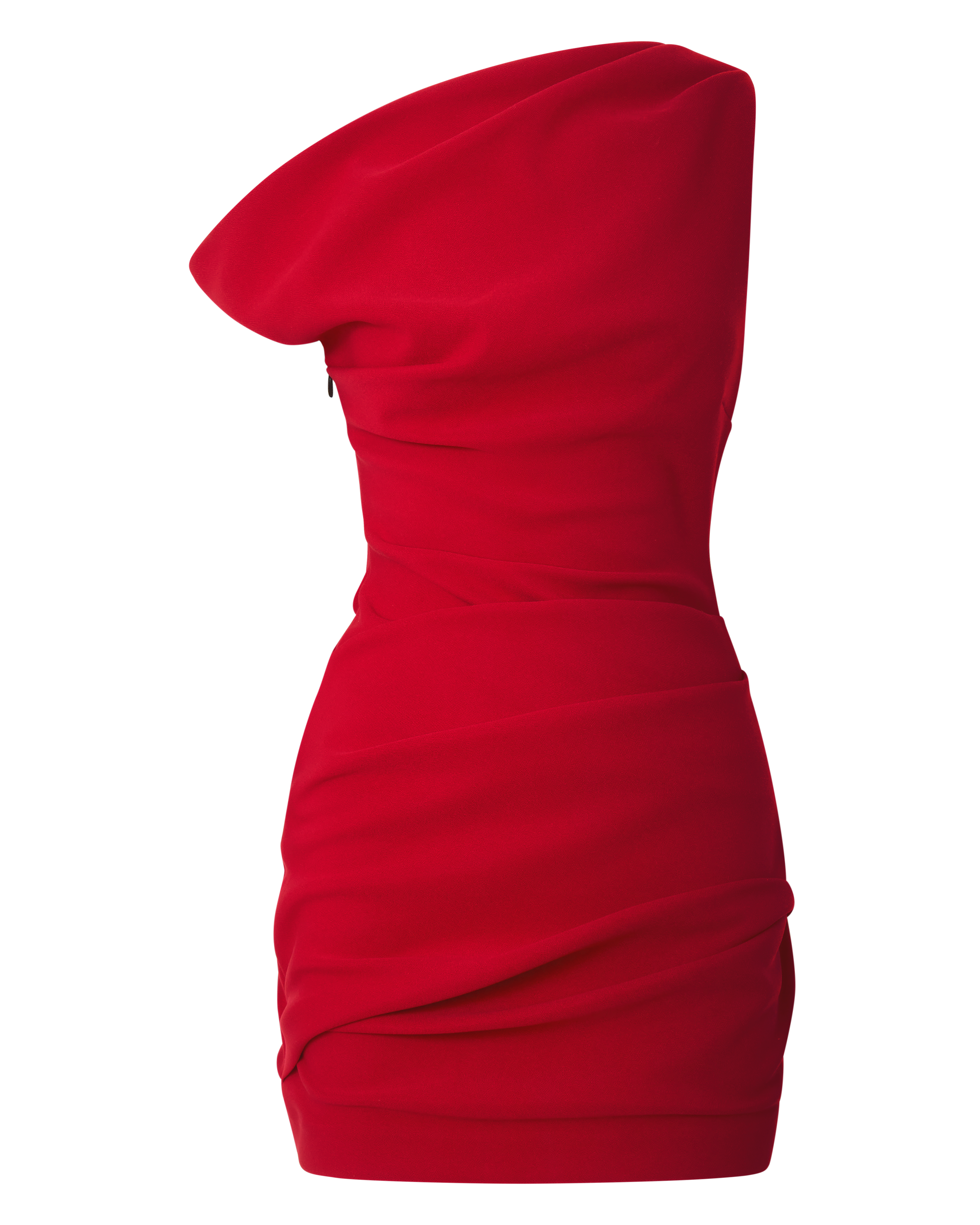 Yolanda Mini Dress - One Shoulder Asymmetric Draped Bodycon Dress in Red