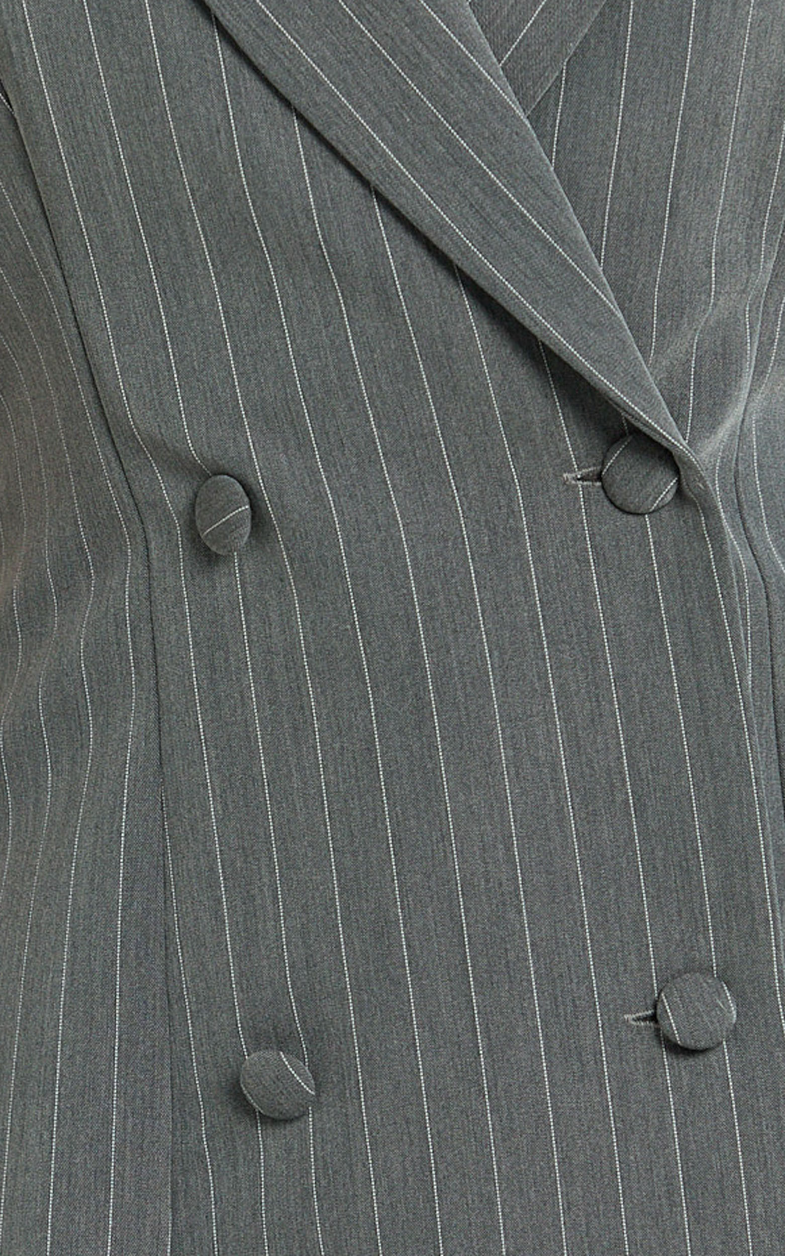 Emily Mini Dress - Pinstripe Collared Halter Double Breasted Workwear Dress in Dark Grey