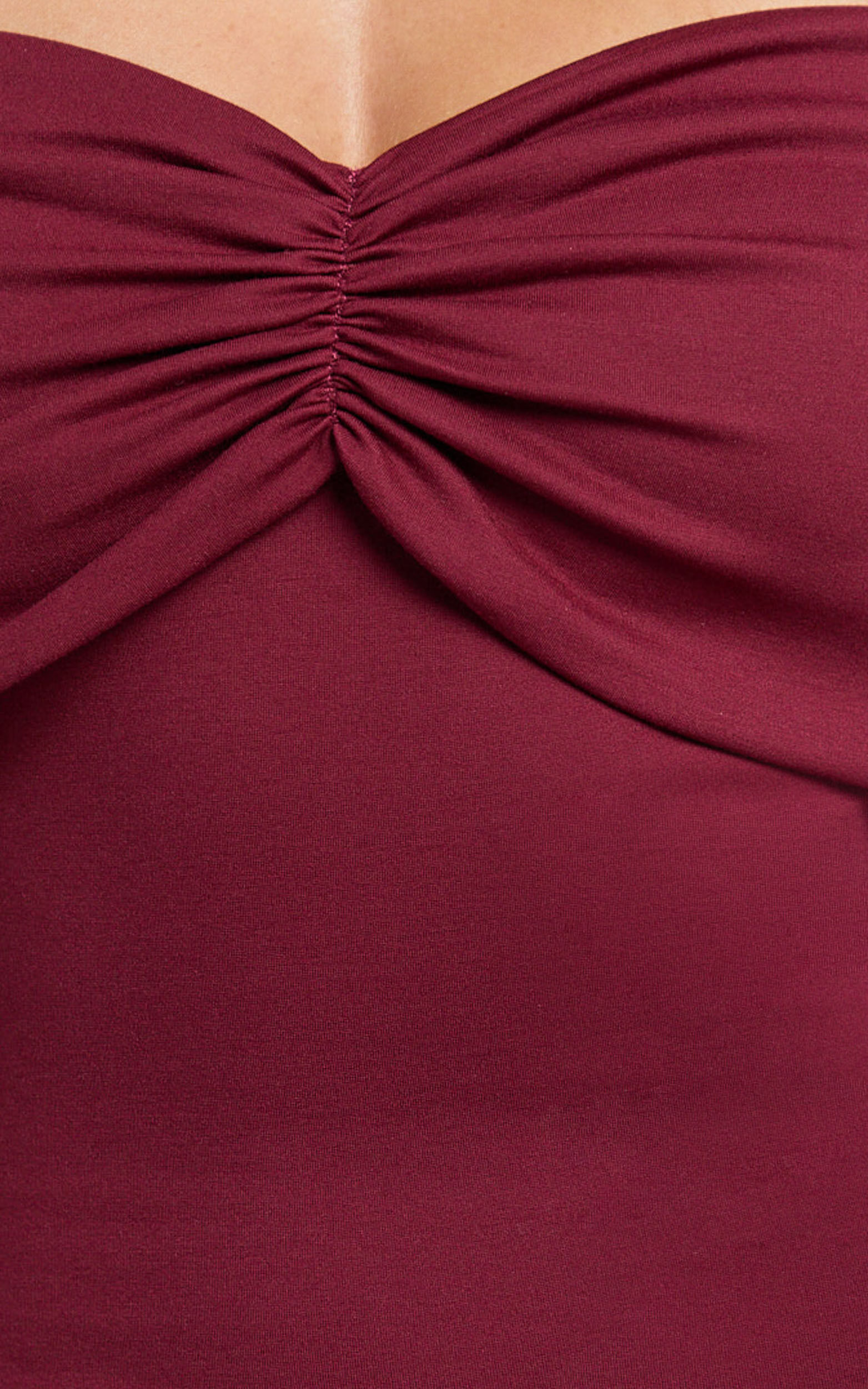 Rani Mini Dress - Off Shoulder Long Sleeve Bodycon Dress in Wine