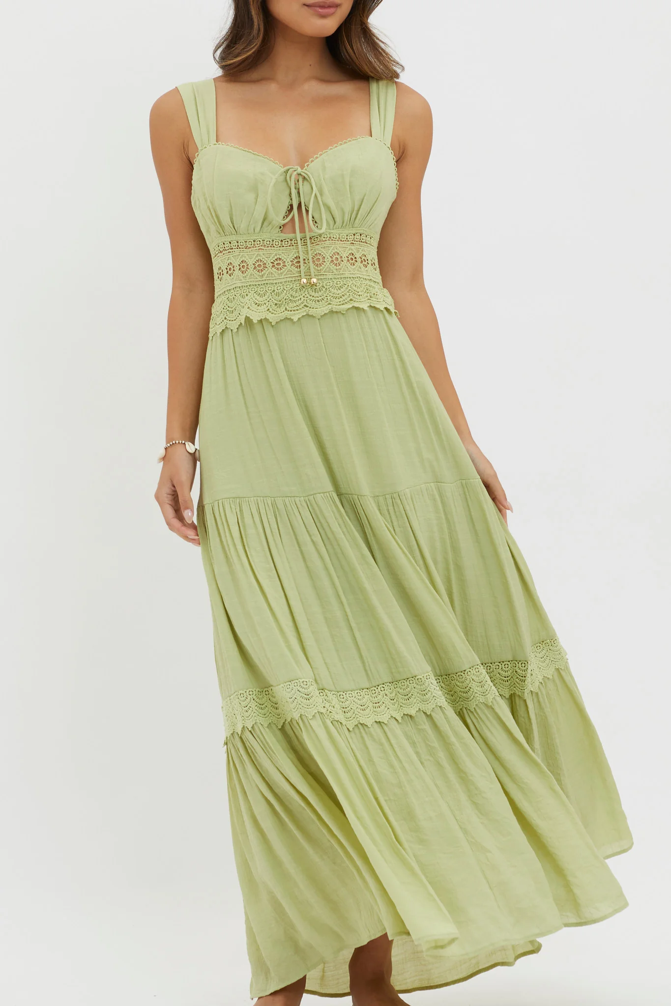 Libby Crochet Lace Waist Maxi Dress Green