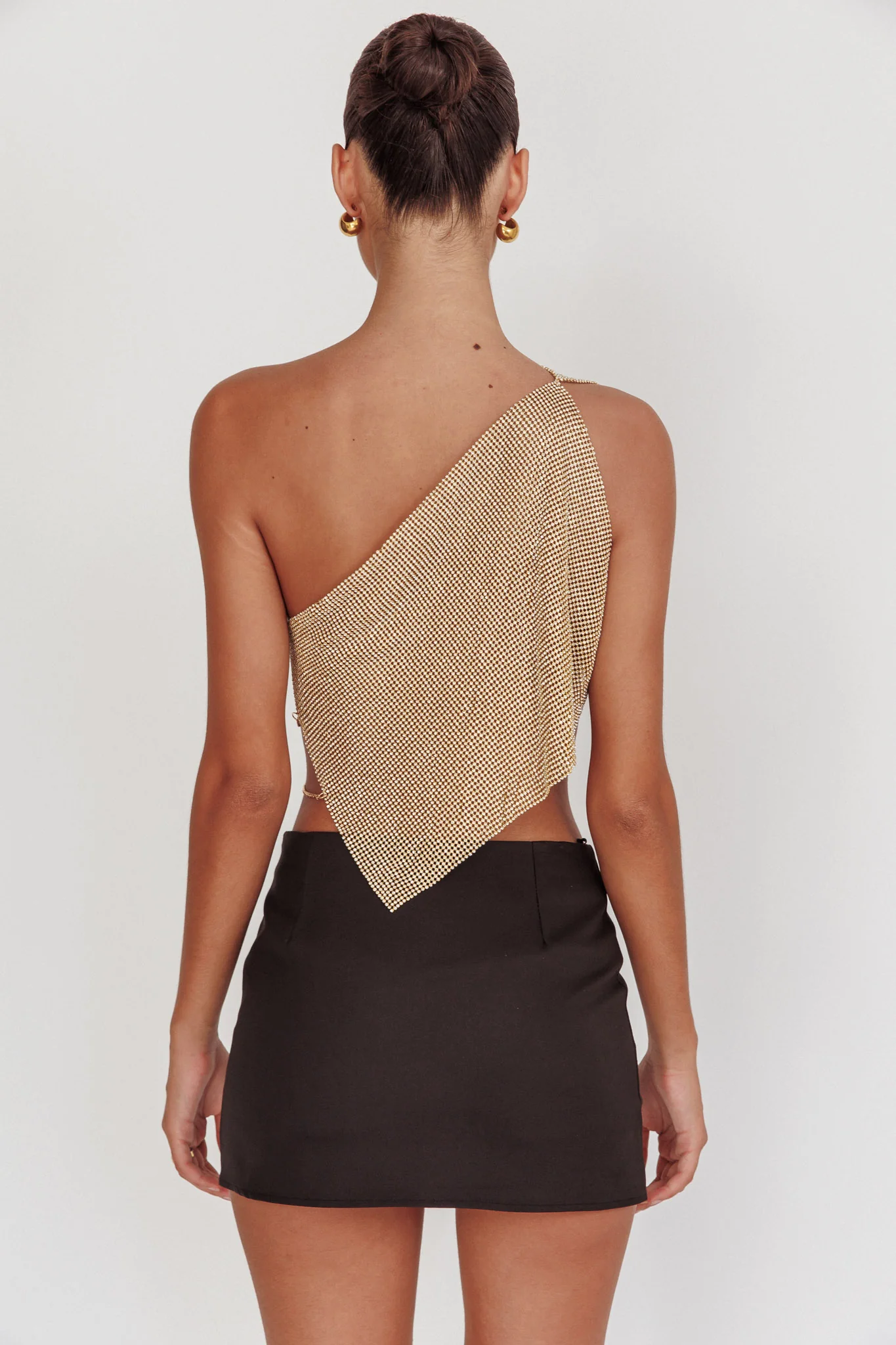 Sun Dial One Shoulder Diamante Top Gold