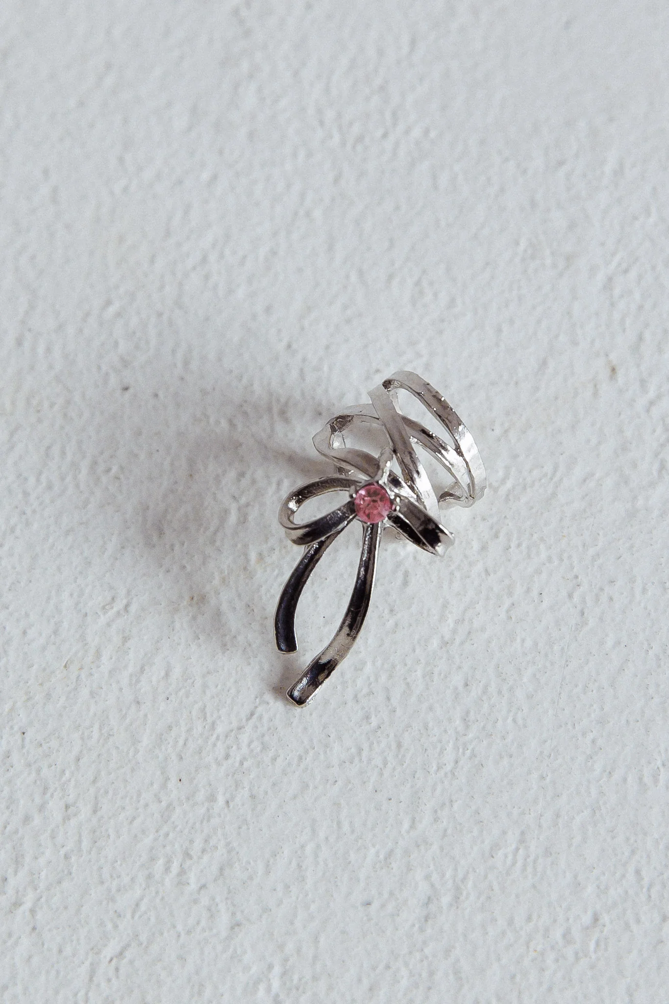 Soiree Rhinestone Bow Ear Cuff Silver