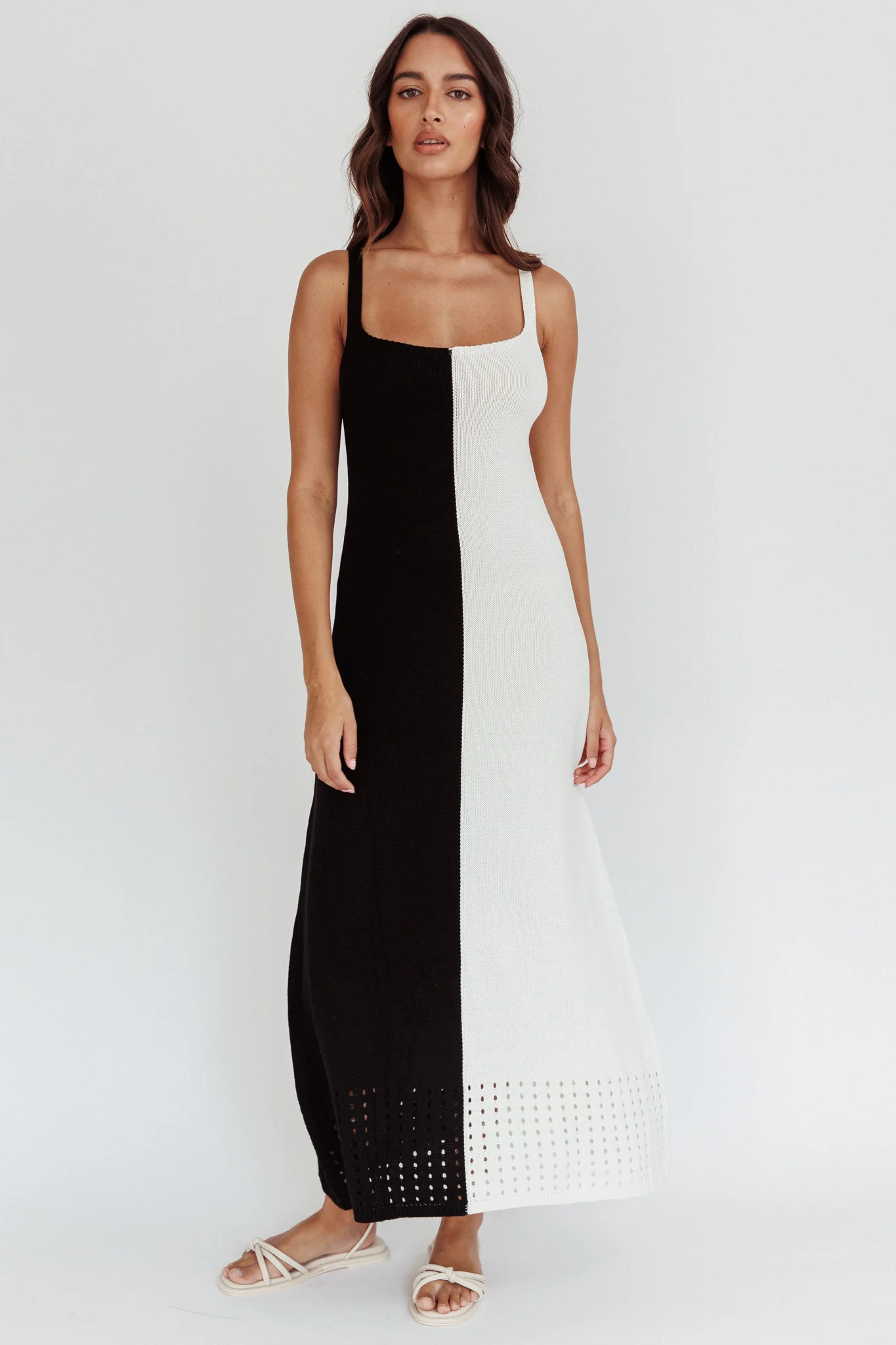 Sunday Fun Day Knit Maxi Dress Black Cream
