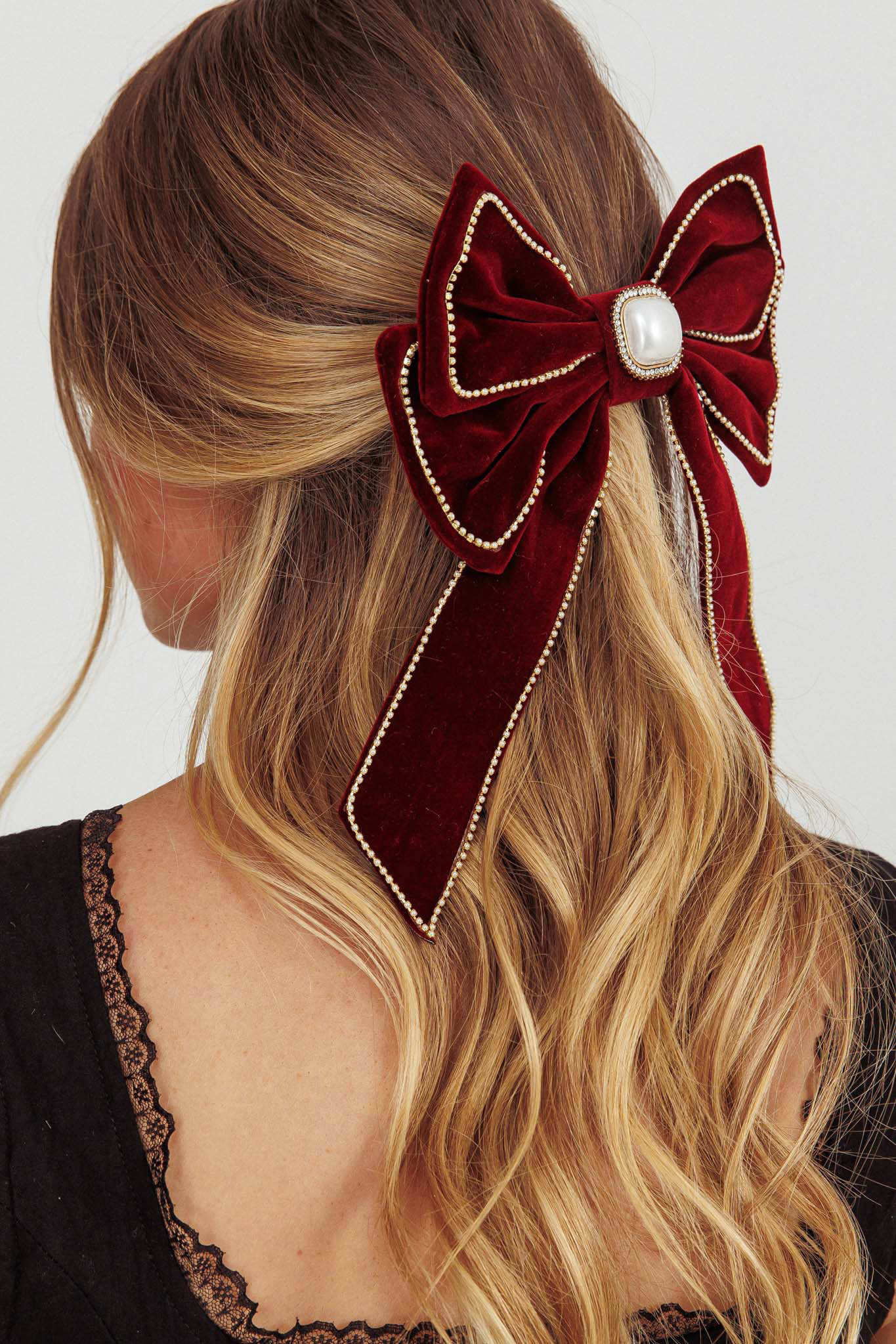 Evie Bow Hairclip Wine