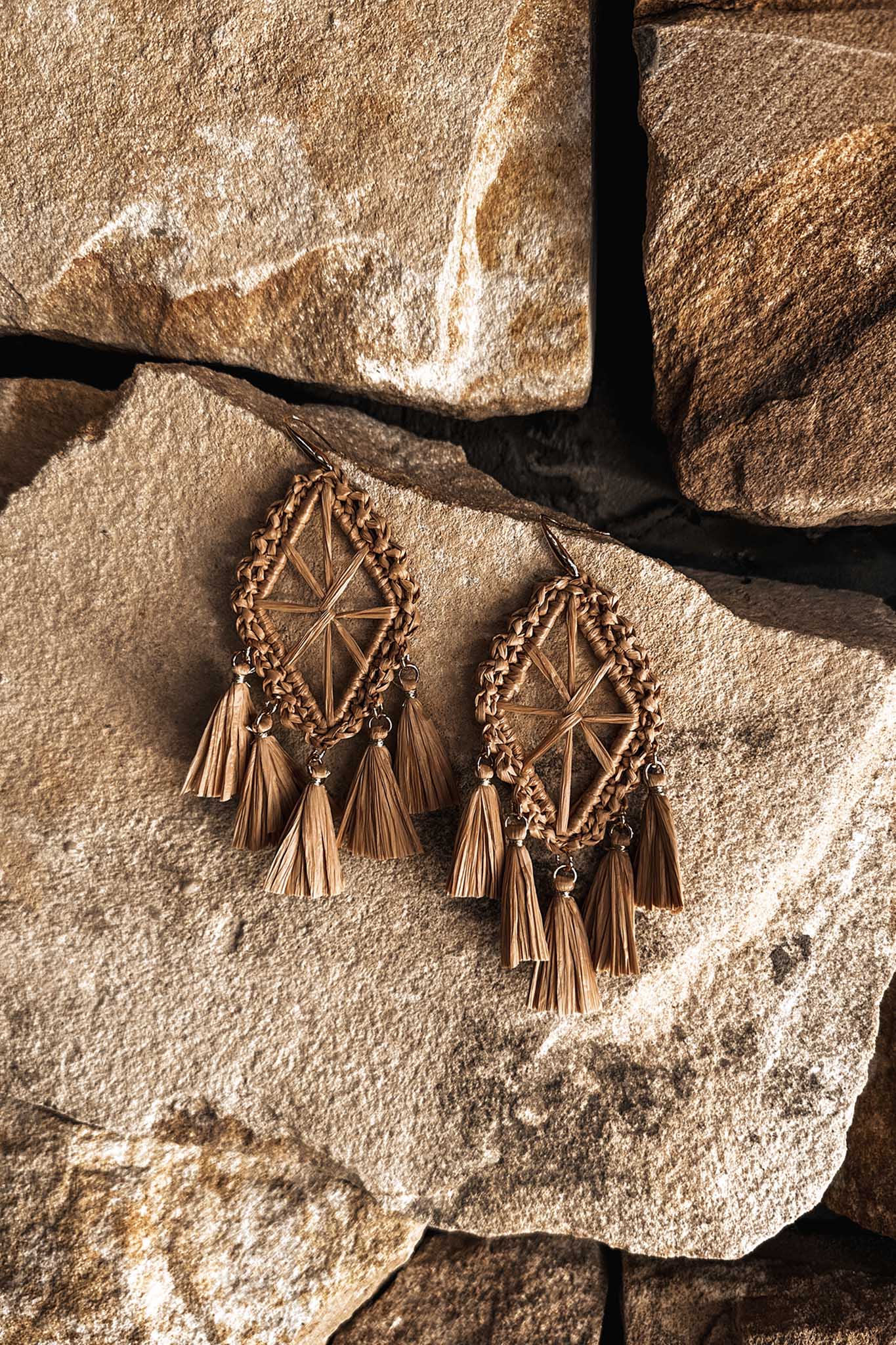 Immense Drop Woven Tassle Earrings Brown