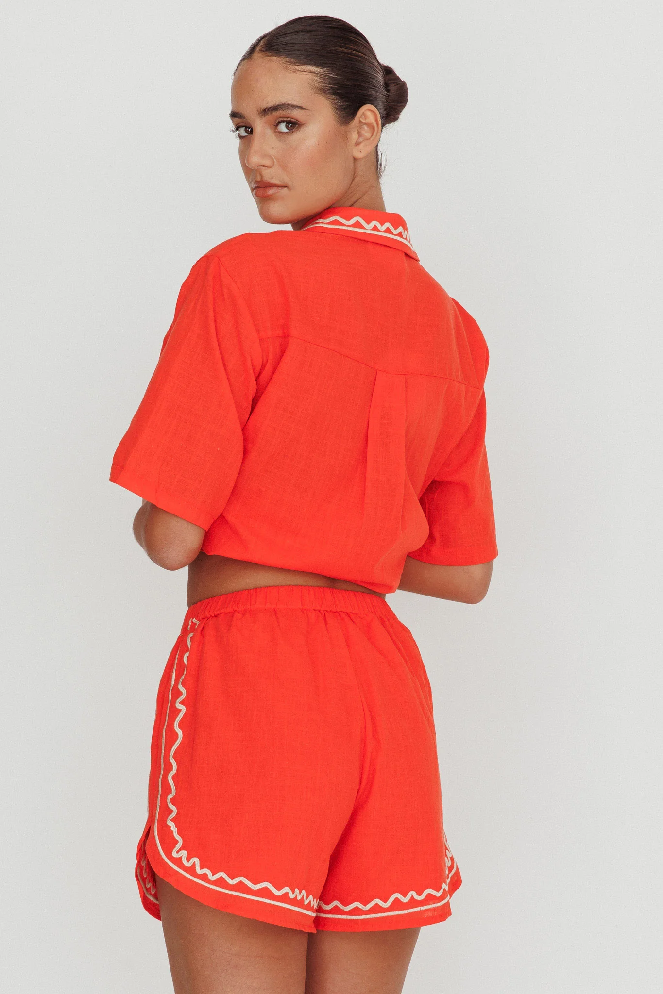 On Vacay Elastic Waist Embroidered Shorts Orange