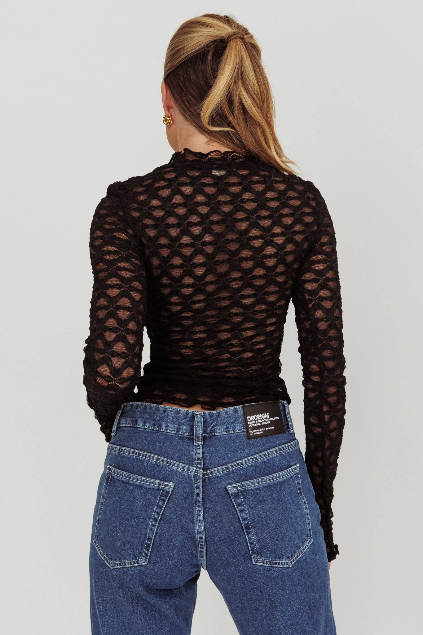 Not Shy Long Sleeve Lace Top Black