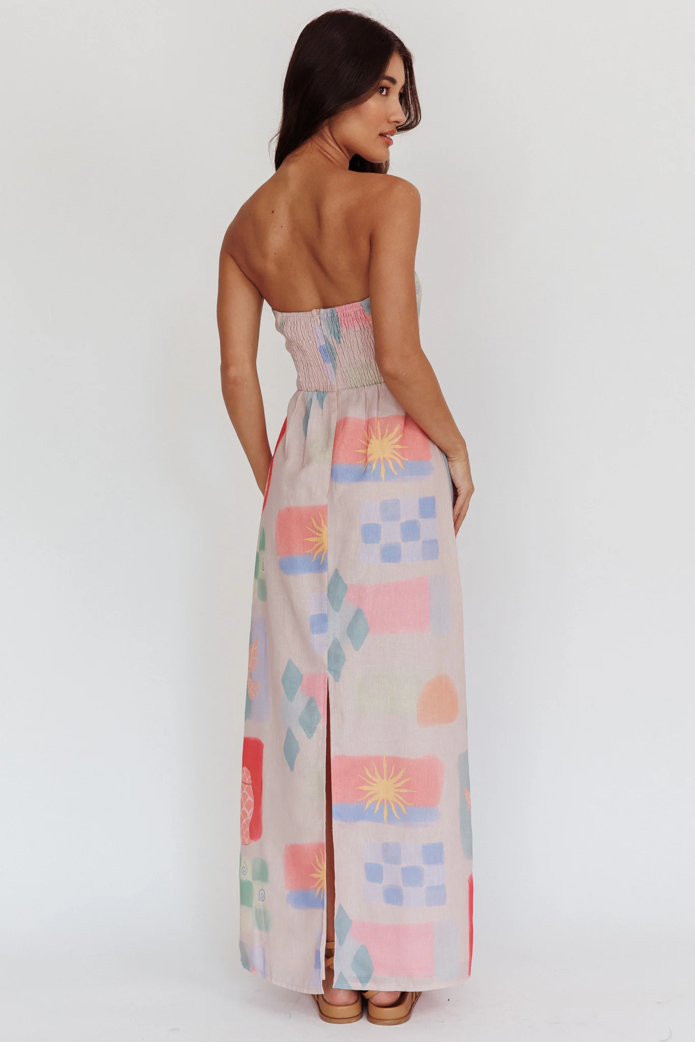 Eastern Sun Strapless Abstract Print Maxi Dress Multi