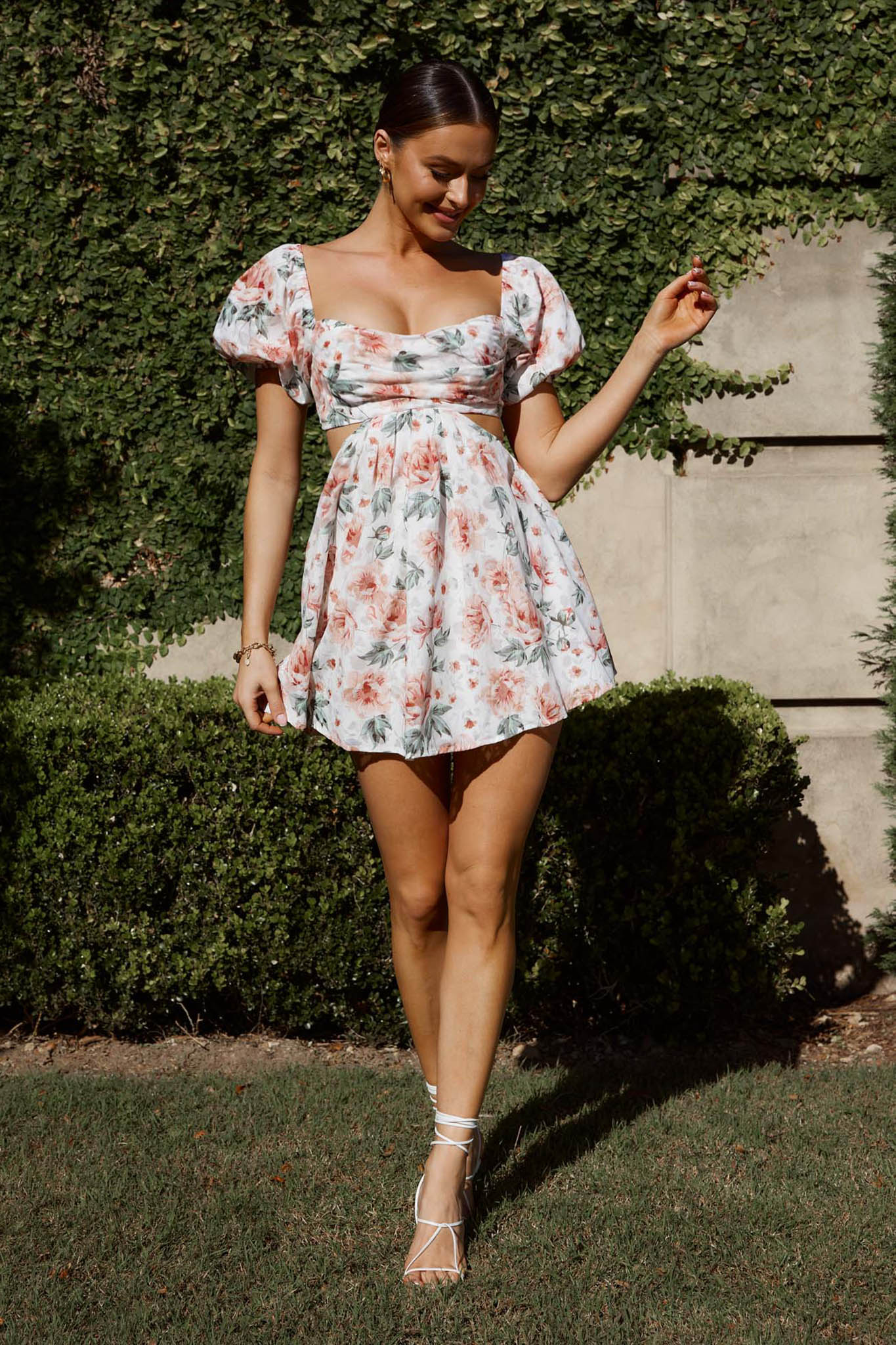 You're So Magic Cut-Out Mini Dress Floral Peach