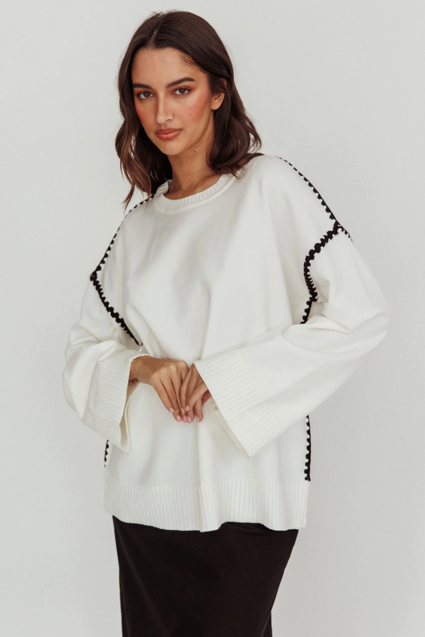 Guardian Contrast Knit Sweater Off White