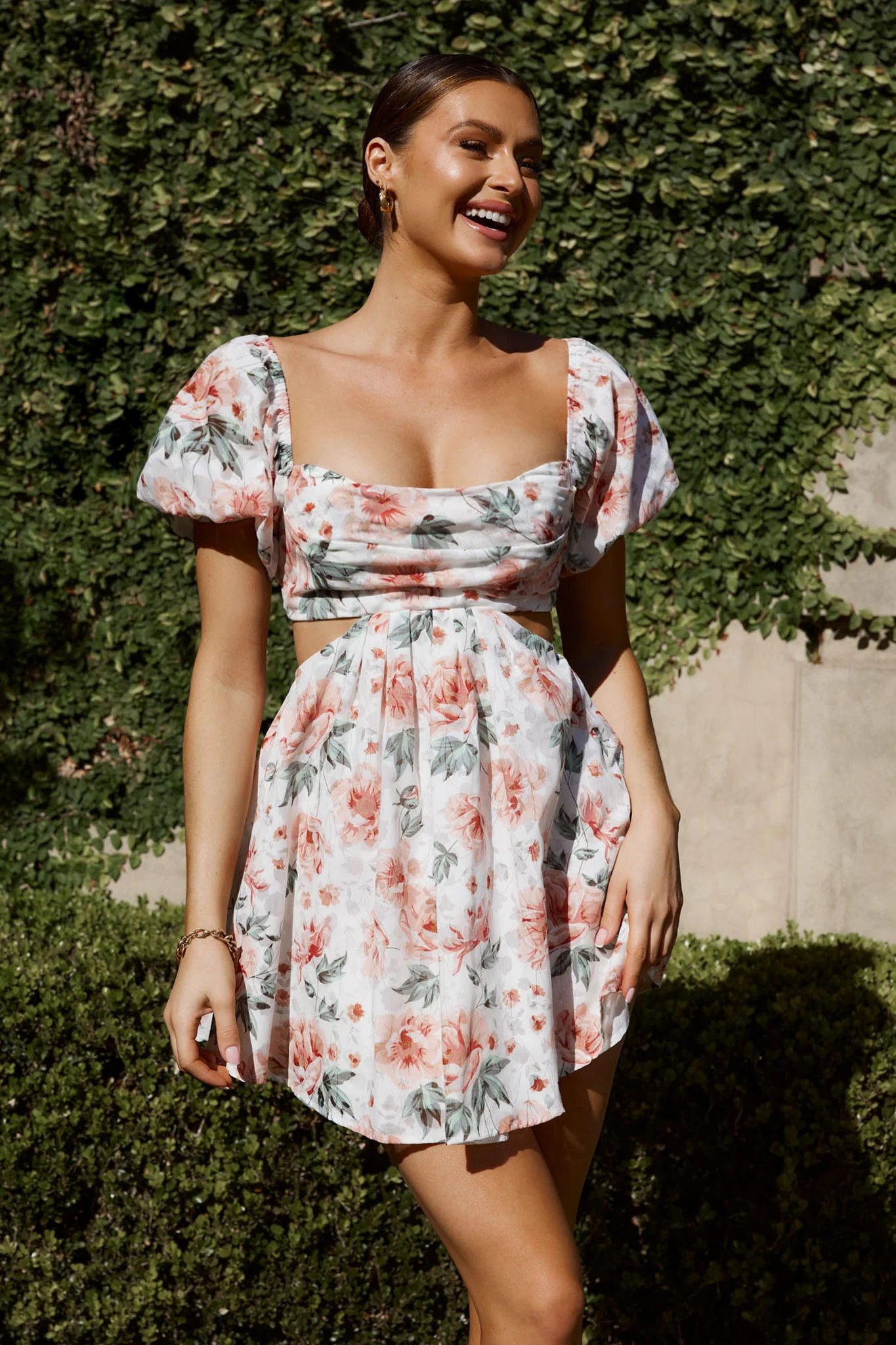 You're So Magic Cut-Out Mini Dress Floral Peach