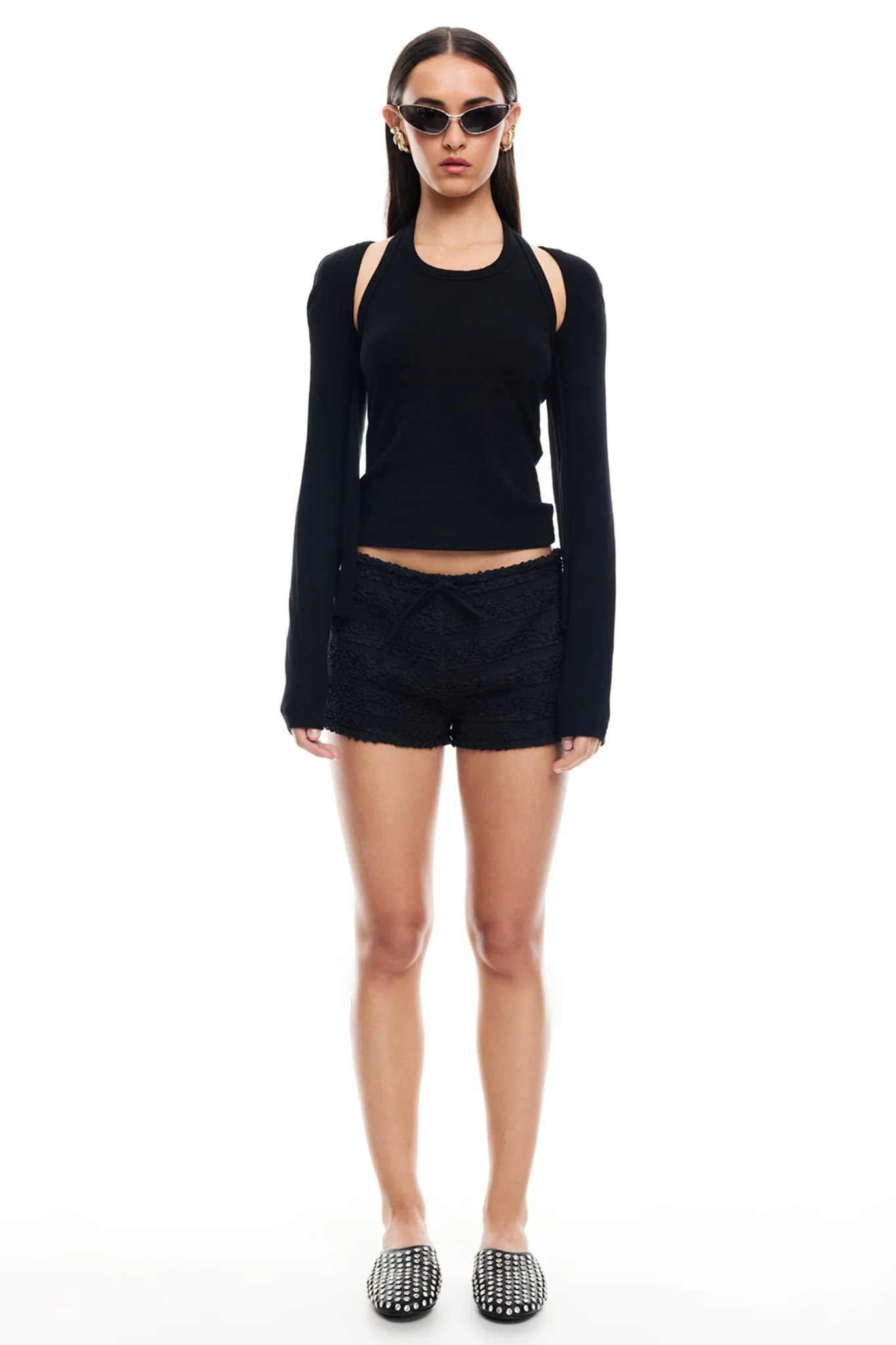 LIONESS Sculpted Long Sleeve Tank Top Onyx